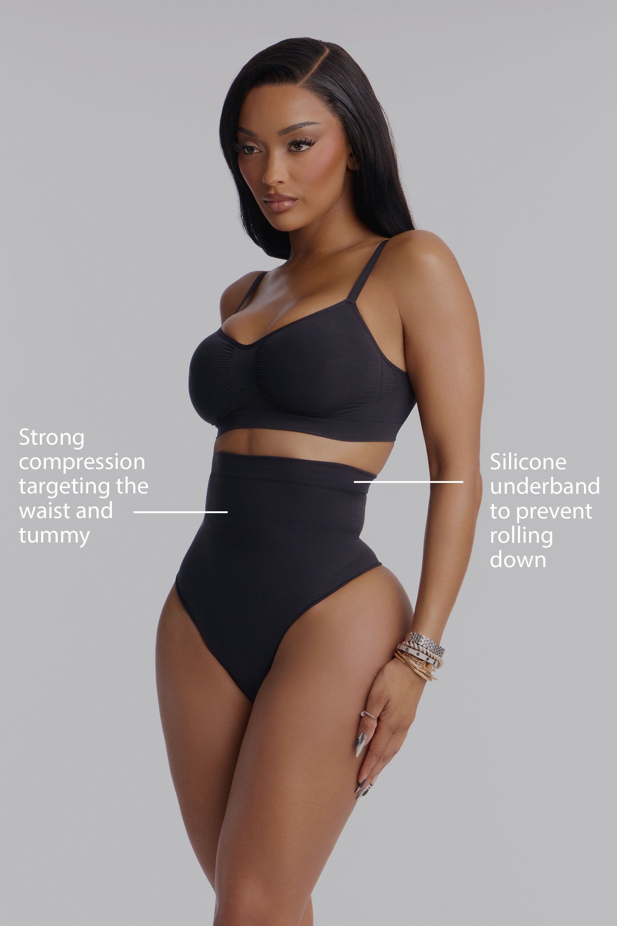 Nova Sculpt Seamless Strong Compression High Waisted Thong - Black