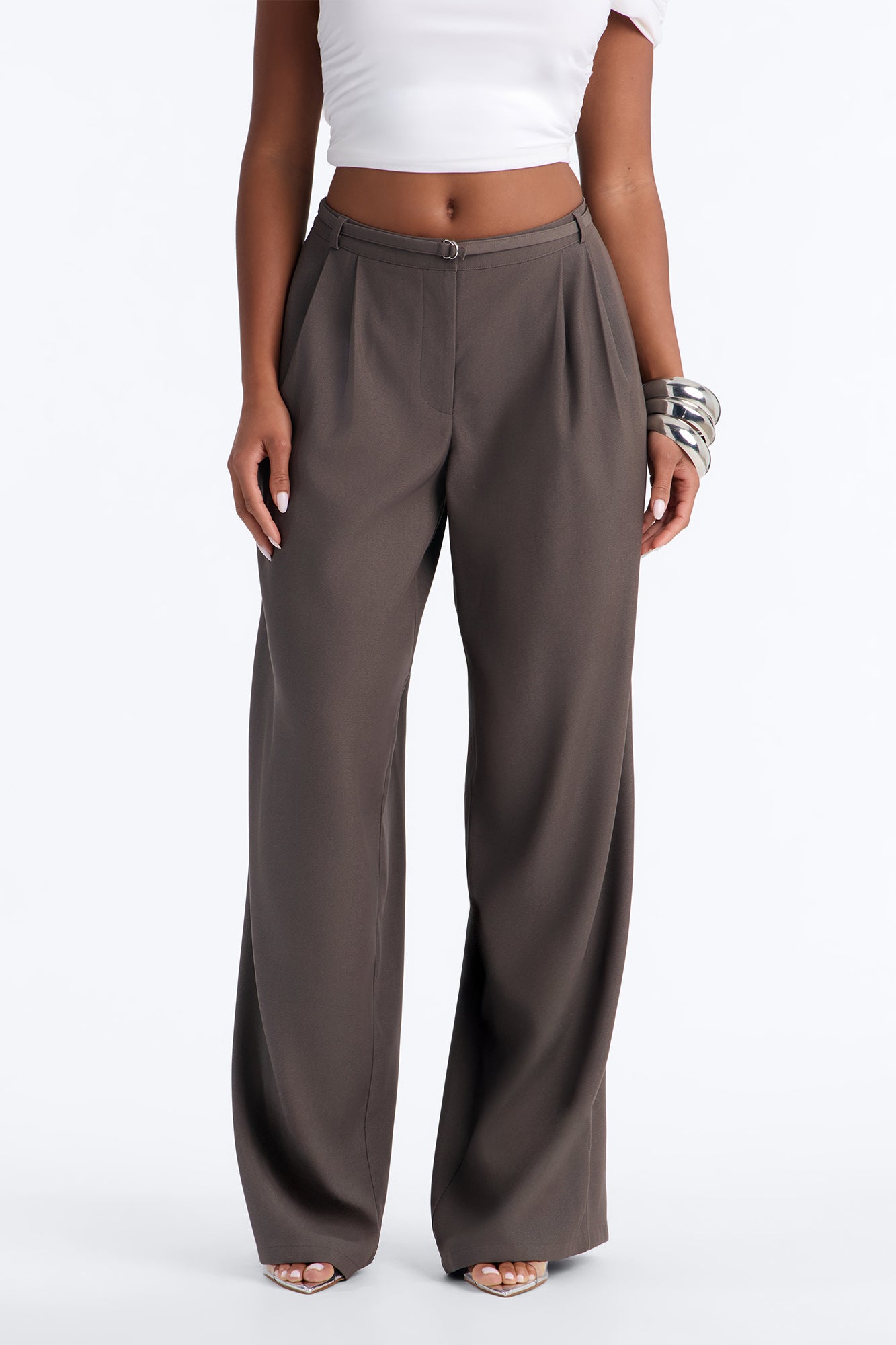 Mischa Low Rise Slouchy Belted Trouser - Charcoal