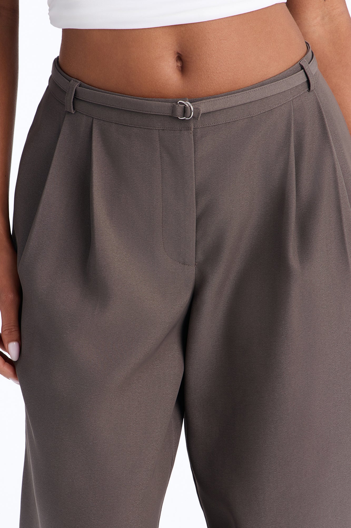 Mischa Low Rise Slouchy Belted Trouser - Charcoal