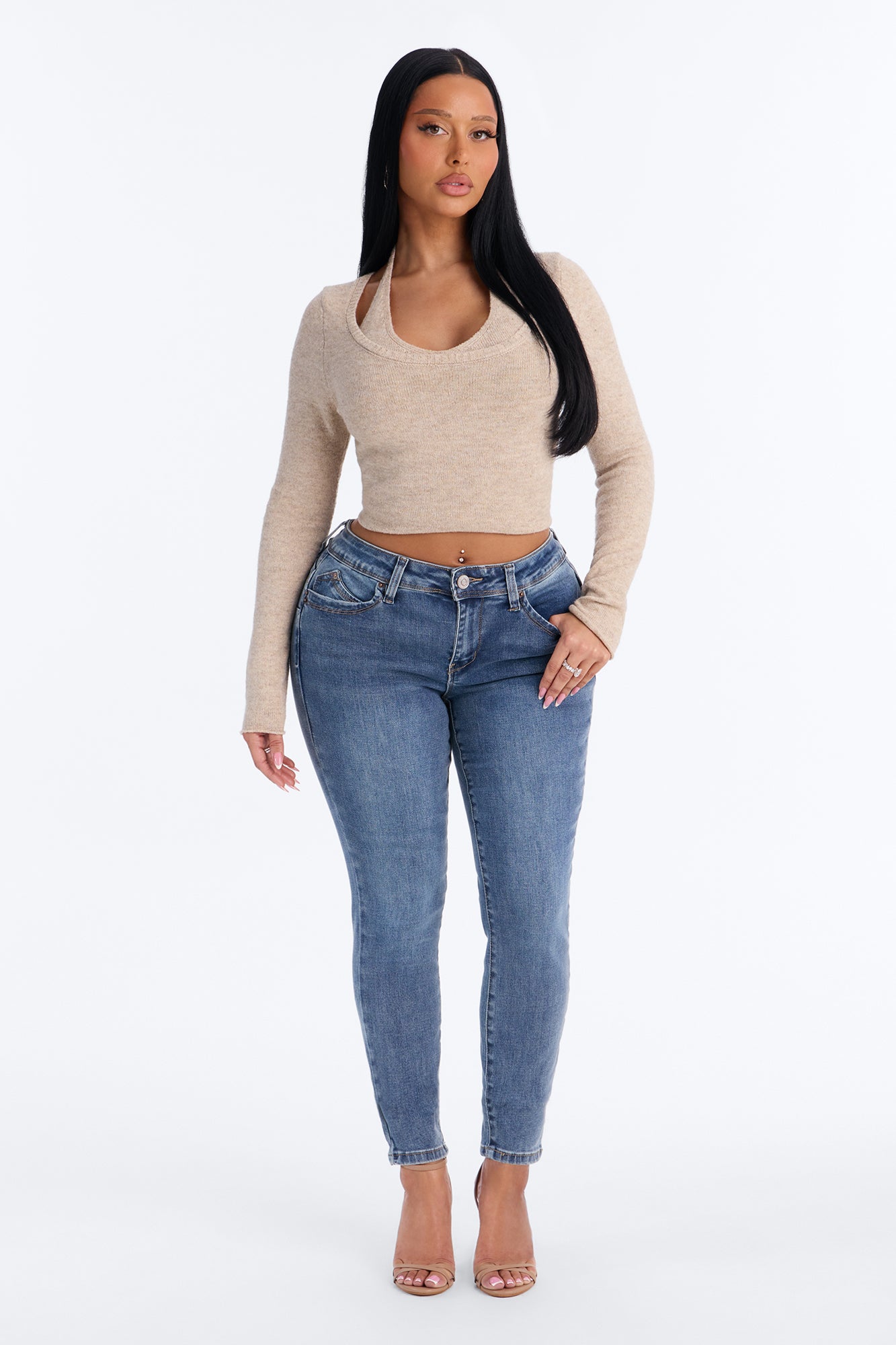 Stay Awhile Mid RIse Stretch Skinny Jeans - Dark Wash