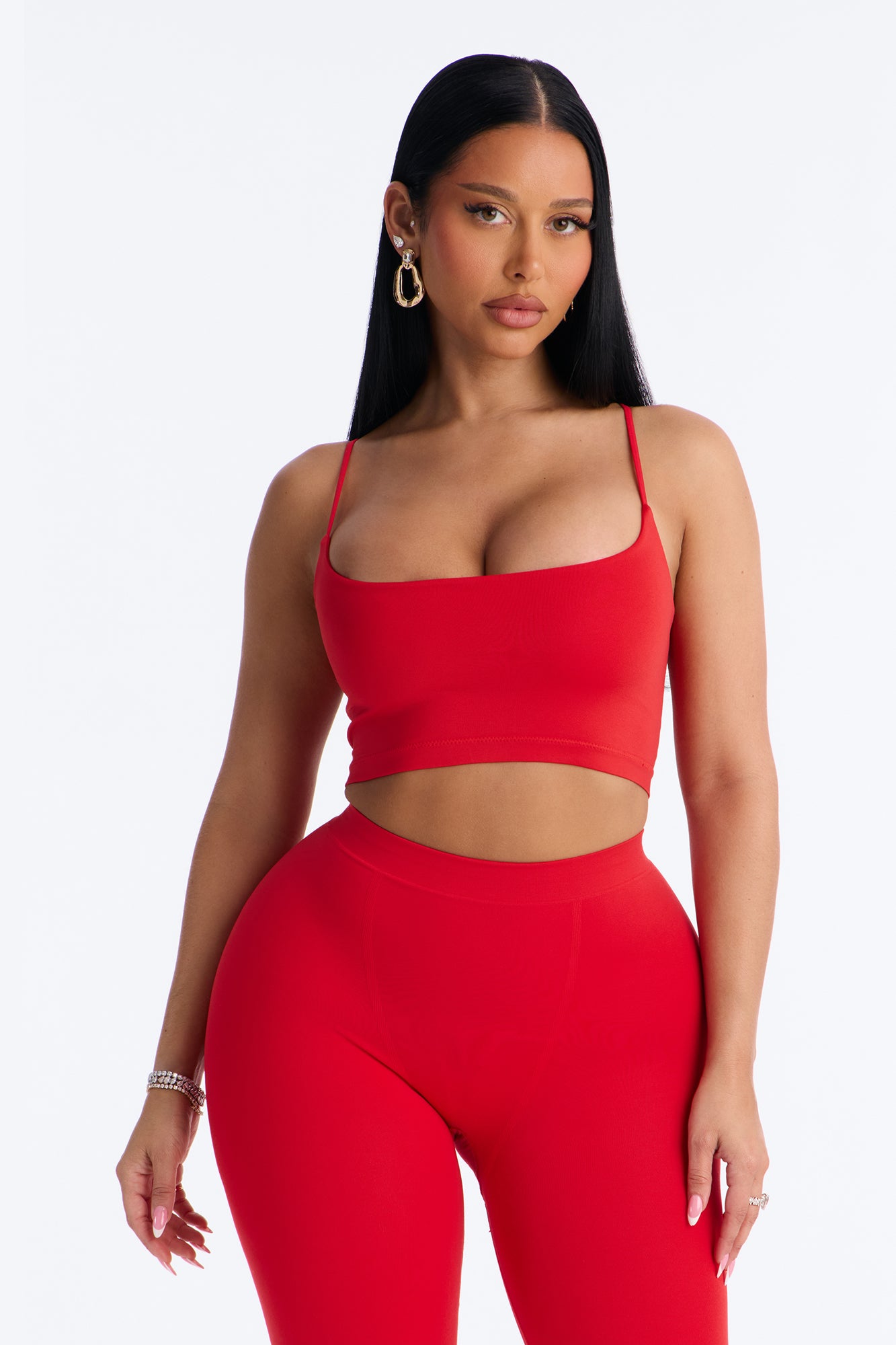 Seamless Smooth Base Layer Double Lined Cami Crop Top - DarkRed