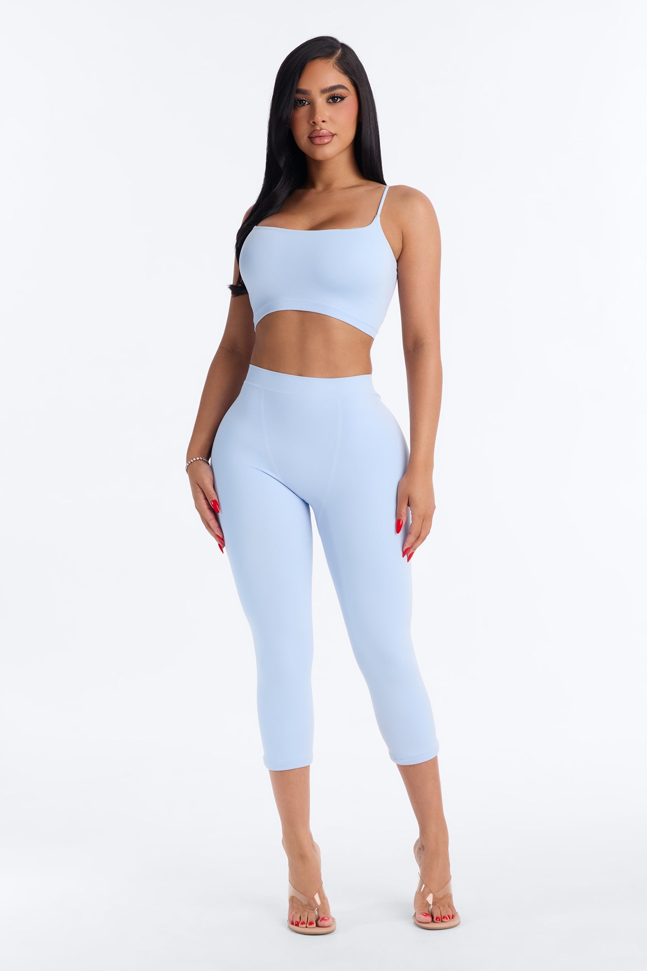 Seamless Smooth Base Layer Double Lined Cami Crop Top - SkyBlue