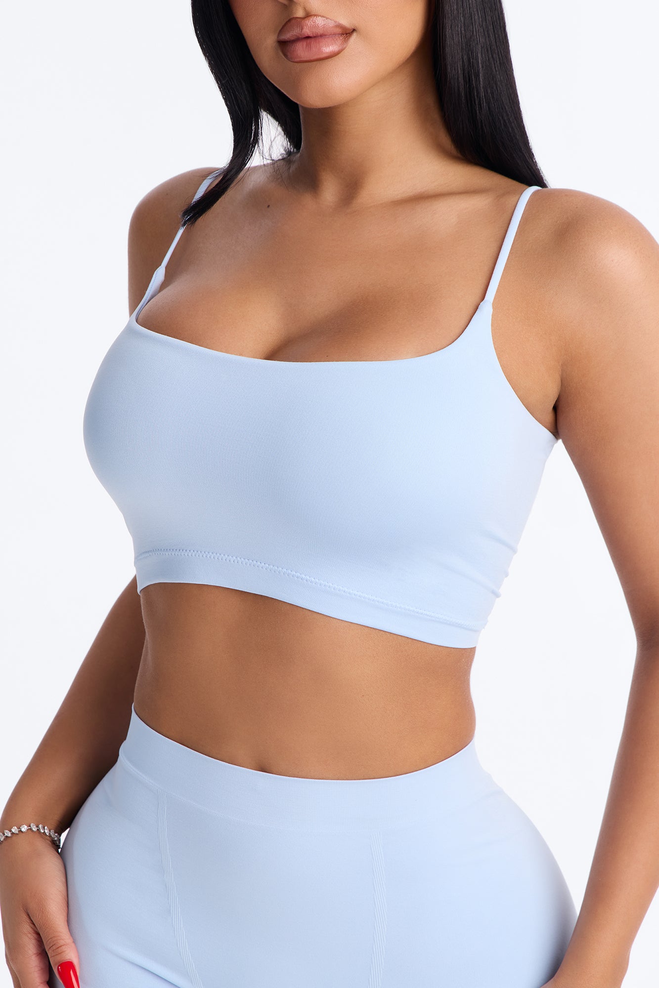 Seamless Smooth Base Layer Double Lined Cami Crop Top - SkyBlue