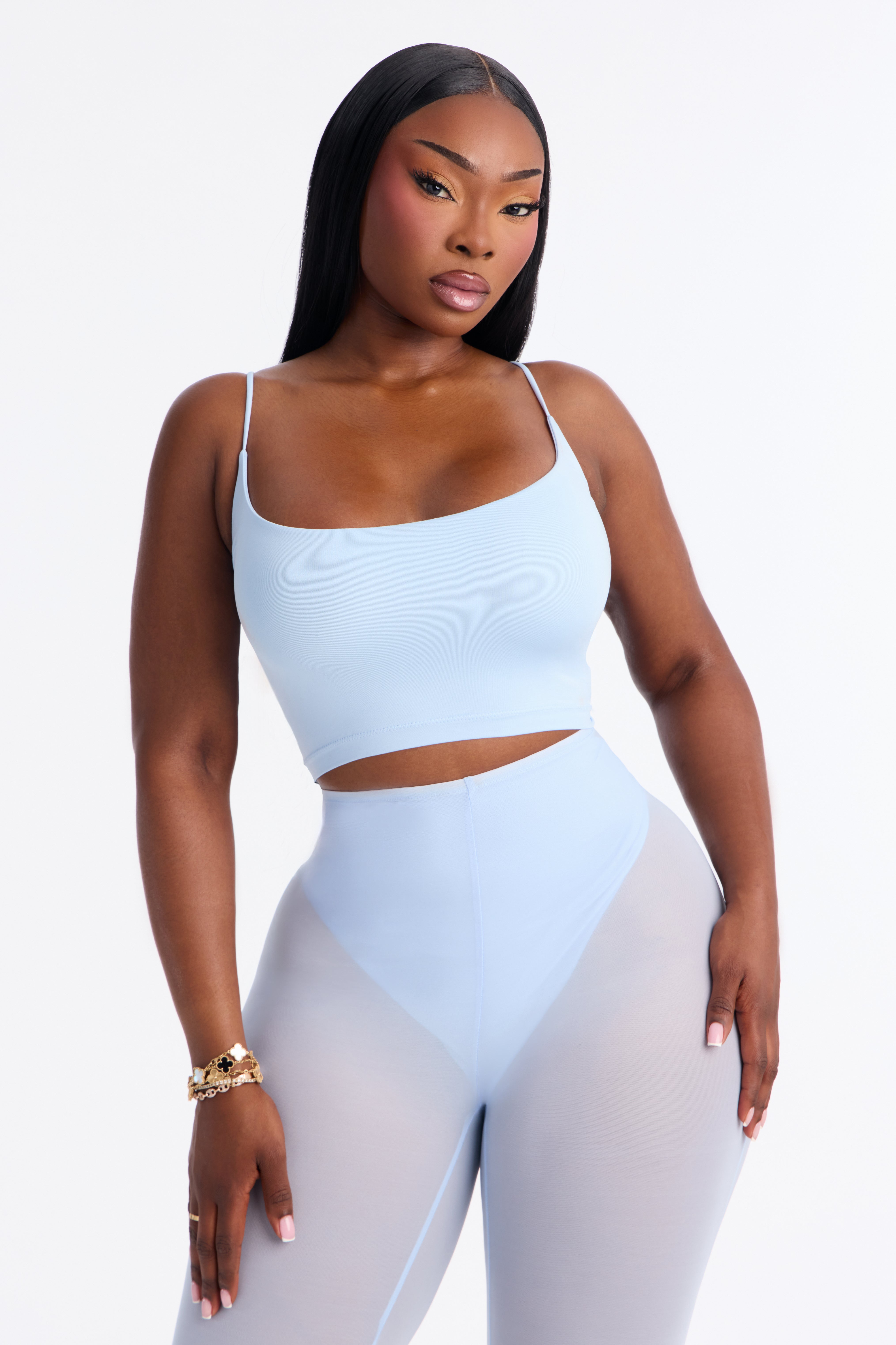 Seamless Smooth Base Layer Double Lined Cami Crop Top - SkyBlue