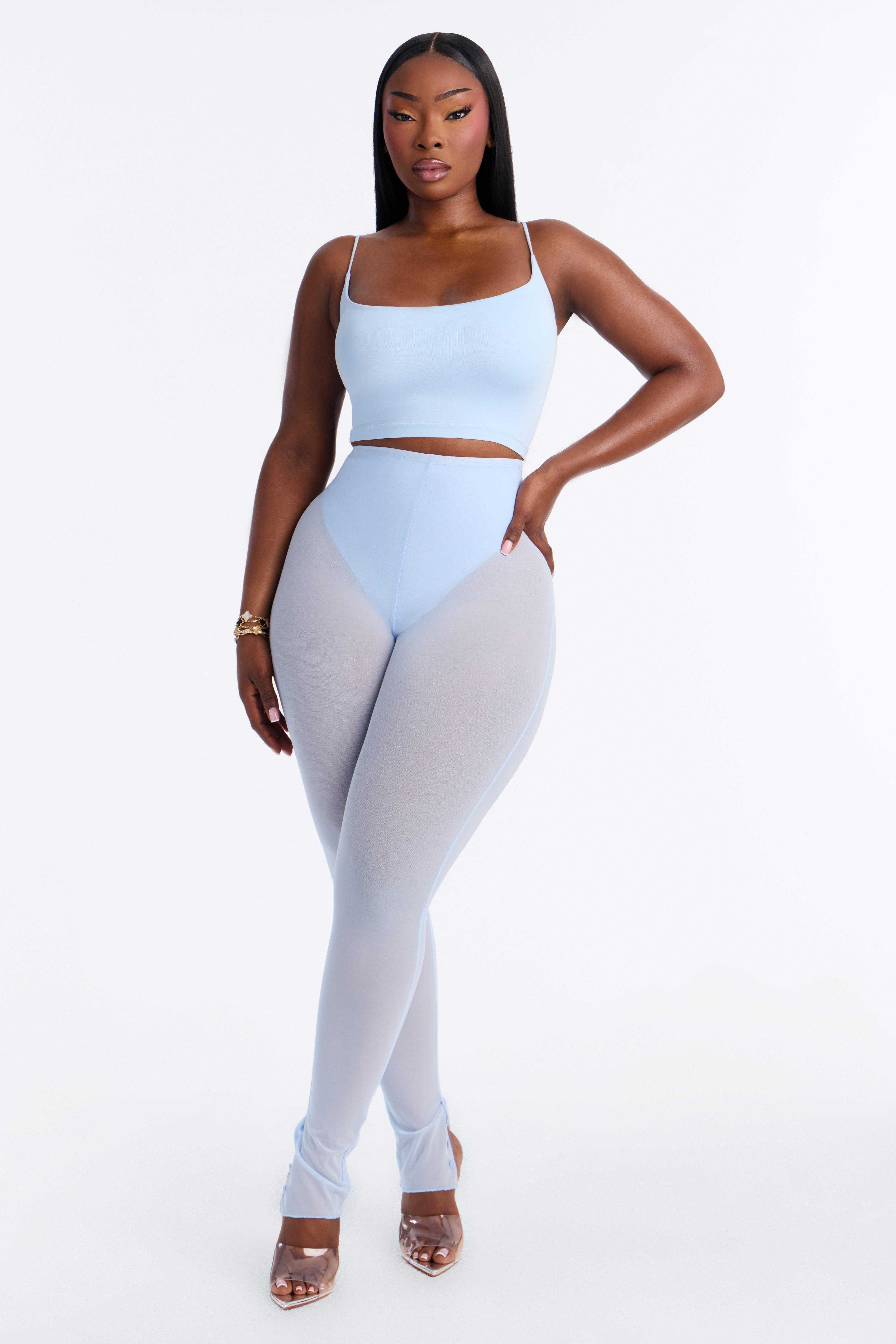 Seamless Smooth Base Layer Double Lined Cami Crop Top - SkyBlue