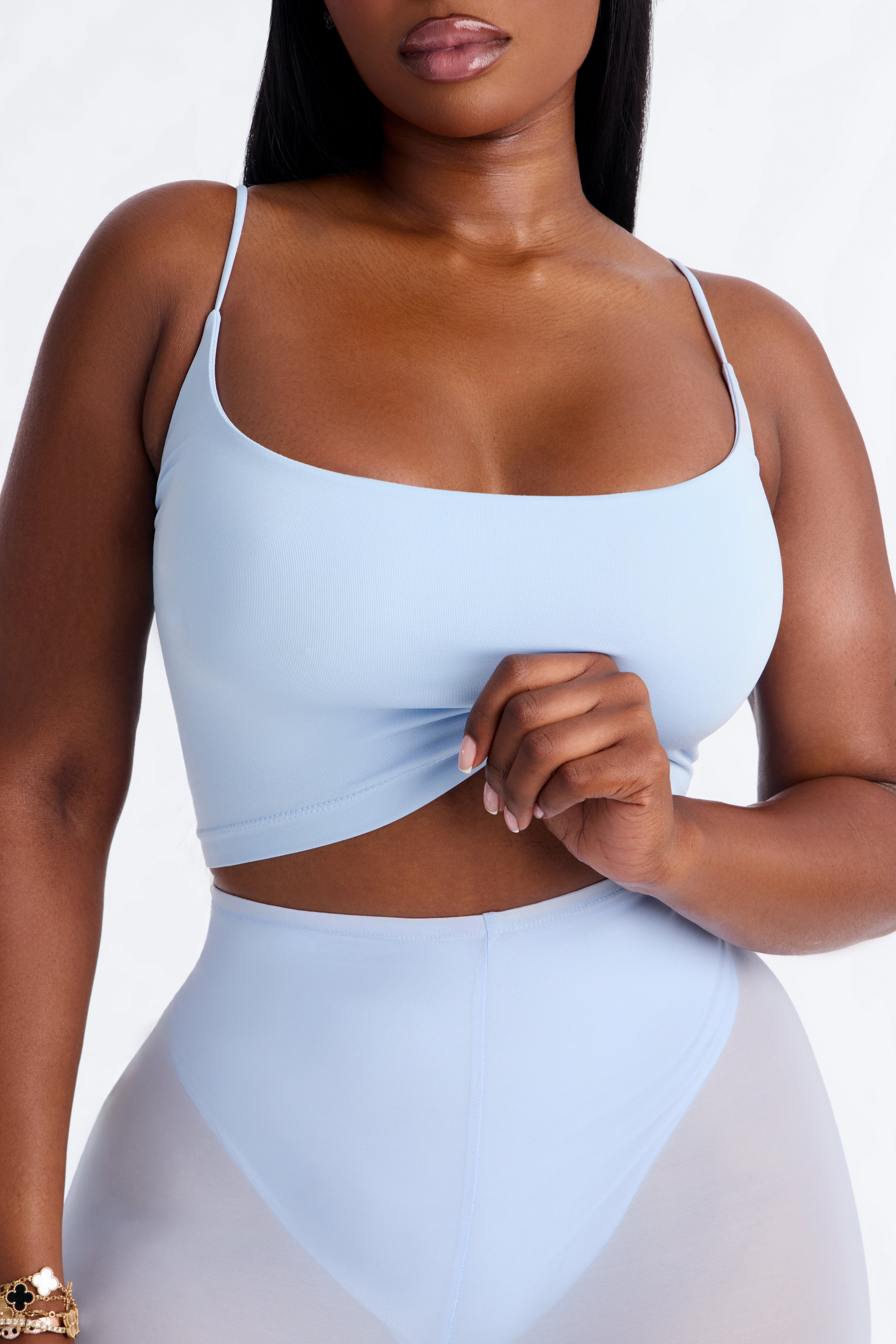Seamless Smooth Base Layer Double Lined Cami Crop Top - SkyBlue
