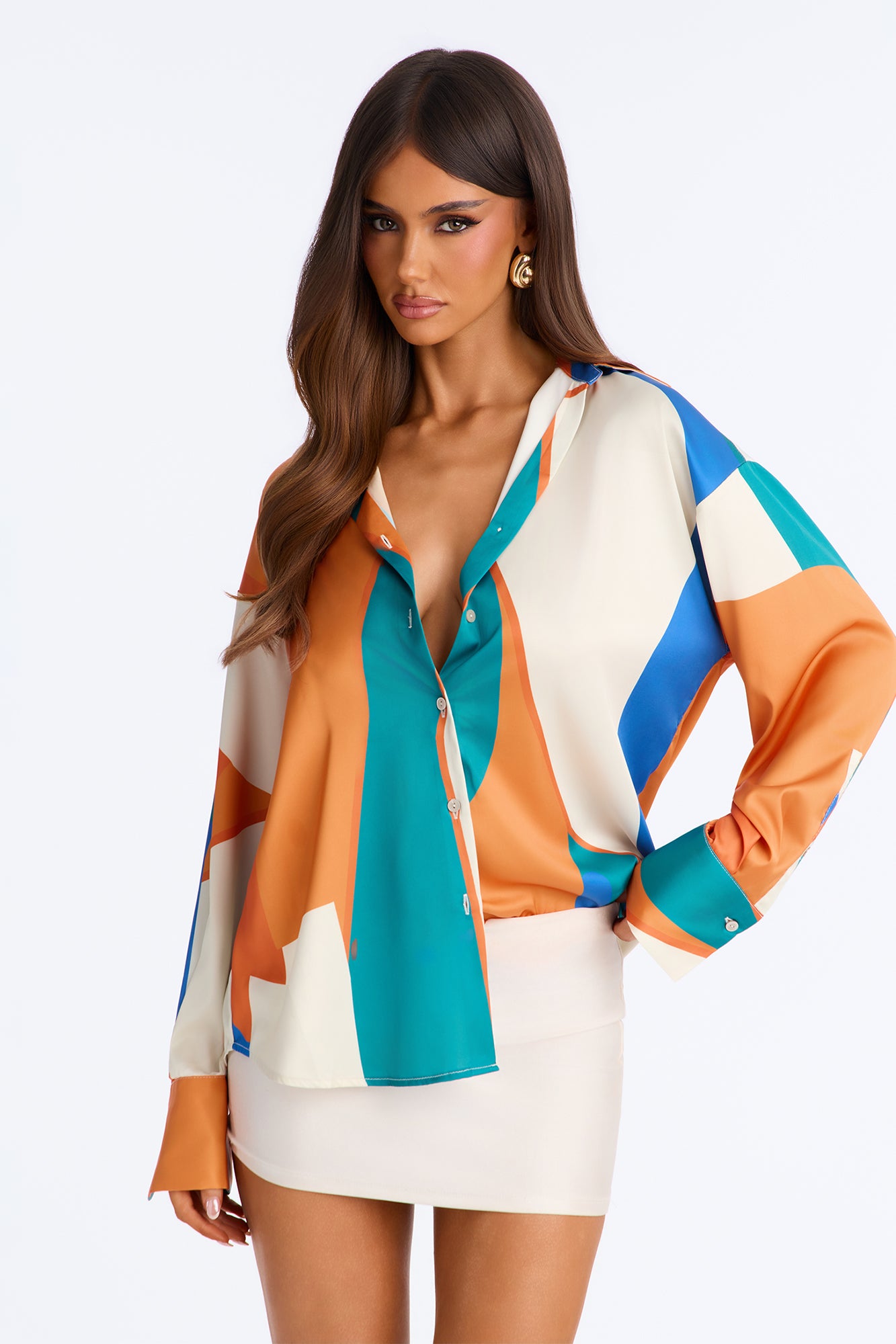 All The Little Things Satin Shirt - Orange/combo