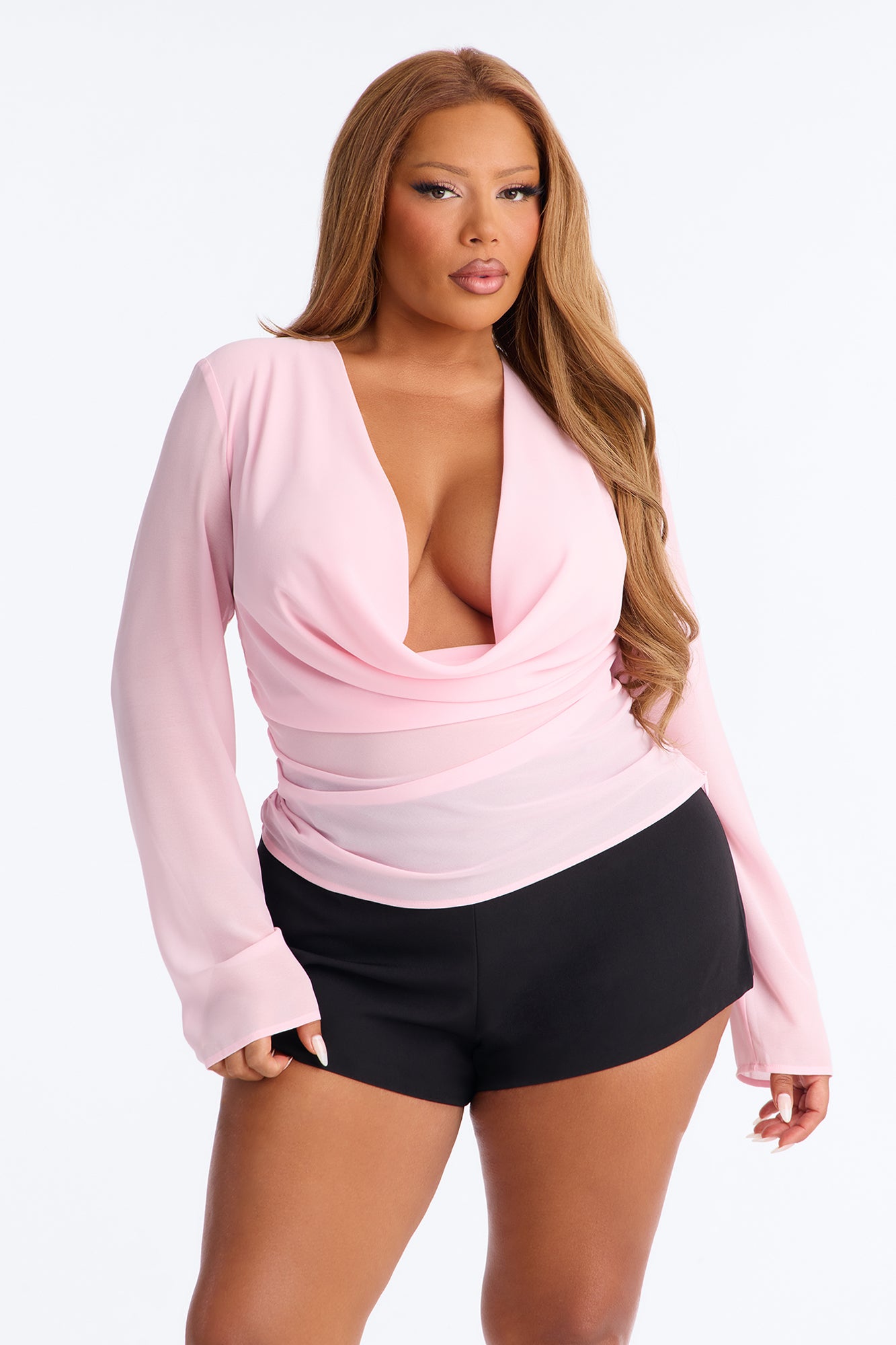 Chloe Cowl Neck Chiffon Blouse - Pink