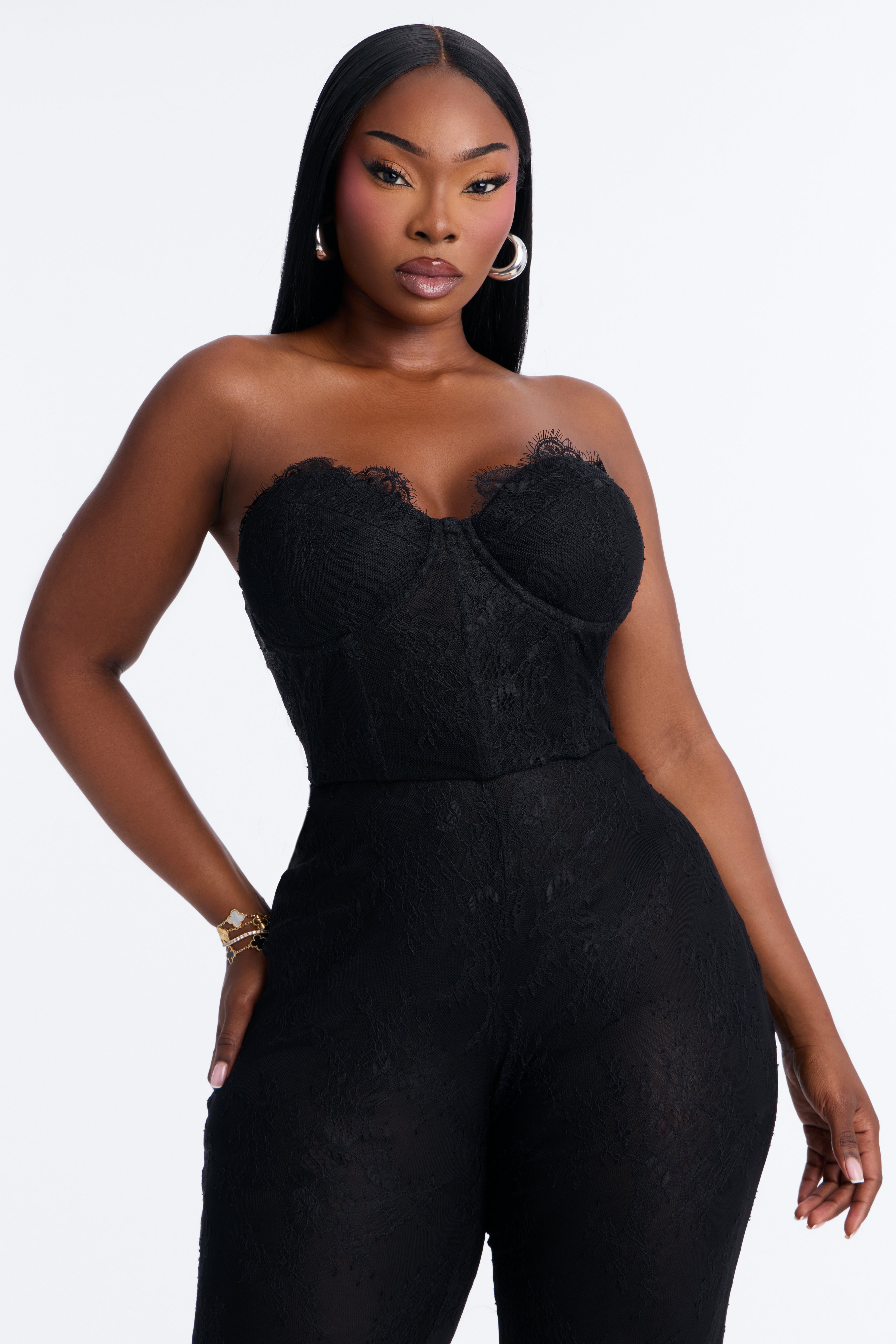 Bella Lace Flare Jumpsuit - Black