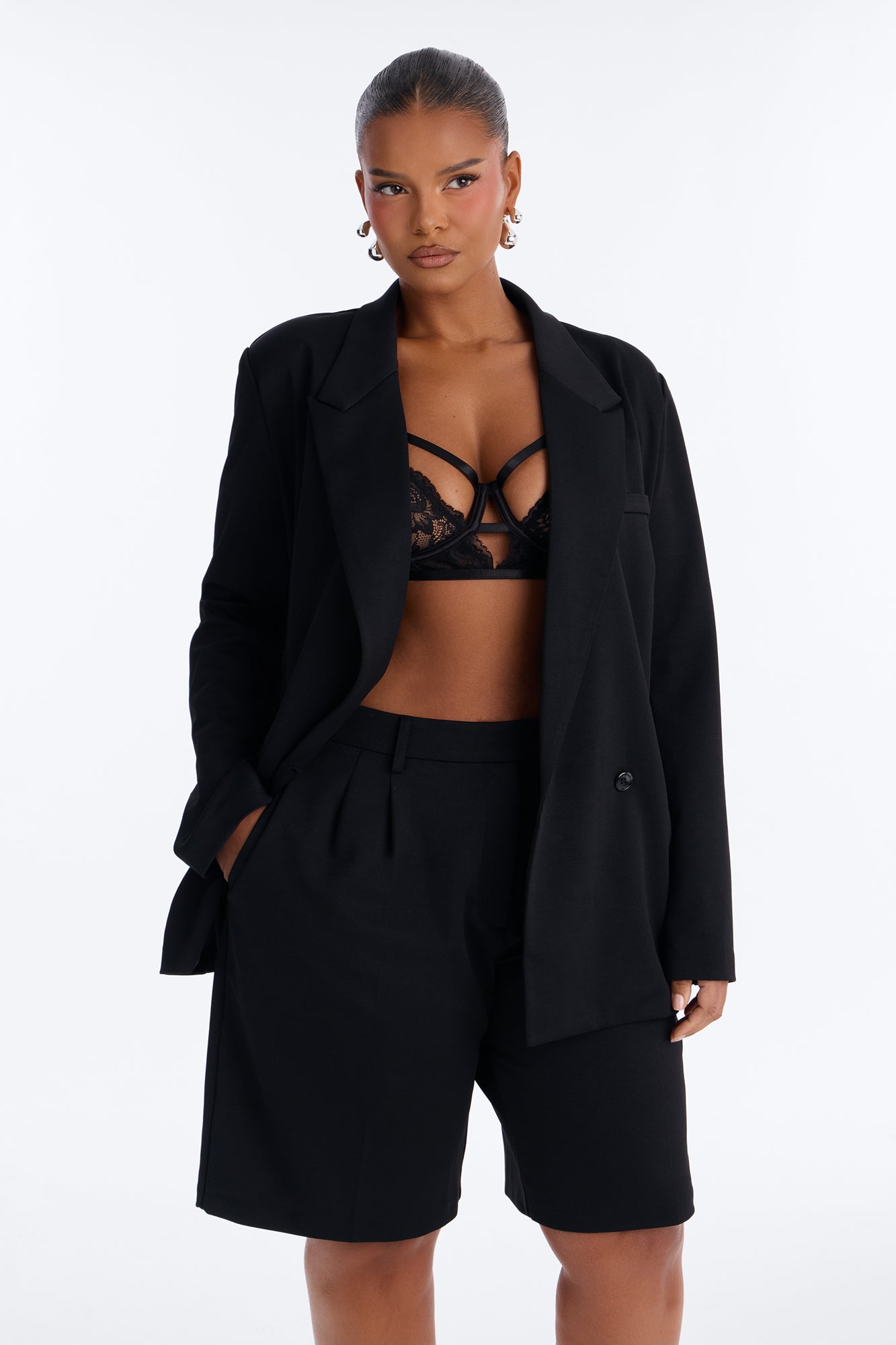 On The Go Chic Trouser Short Set - Black