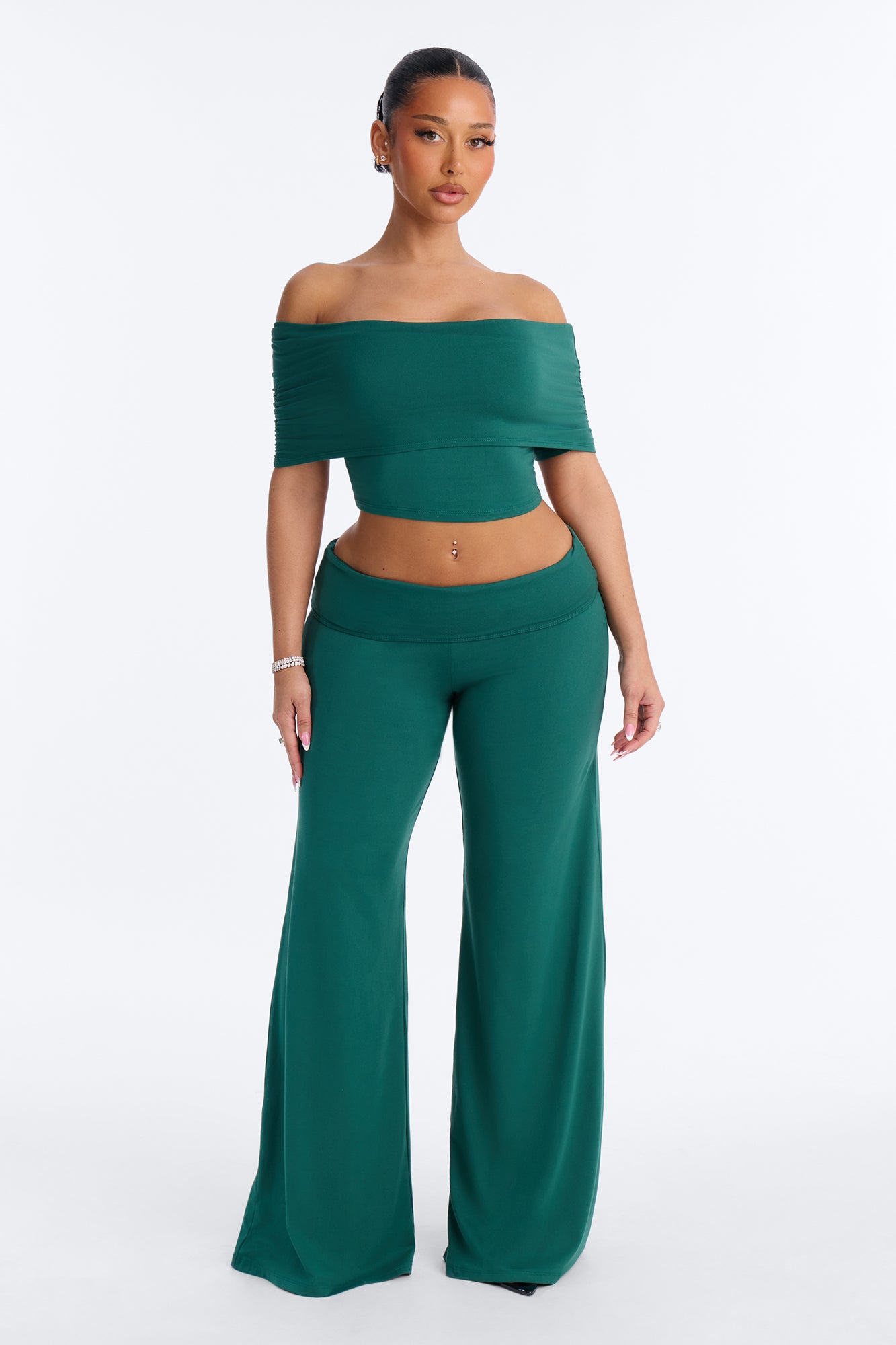 Nola Off Shoulder Pant Set - Hunter