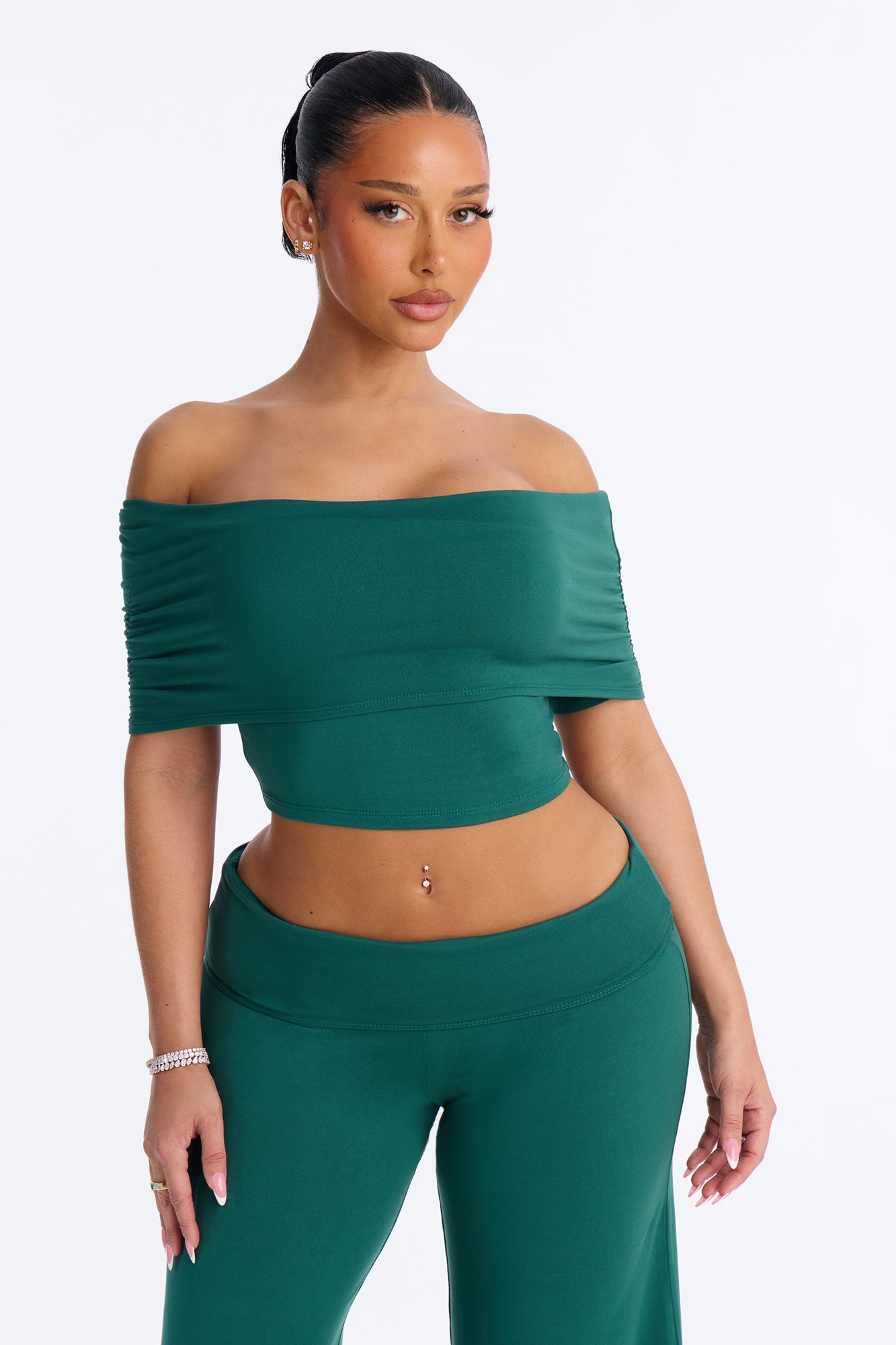 Nola Off Shoulder Pant Set - Hunter