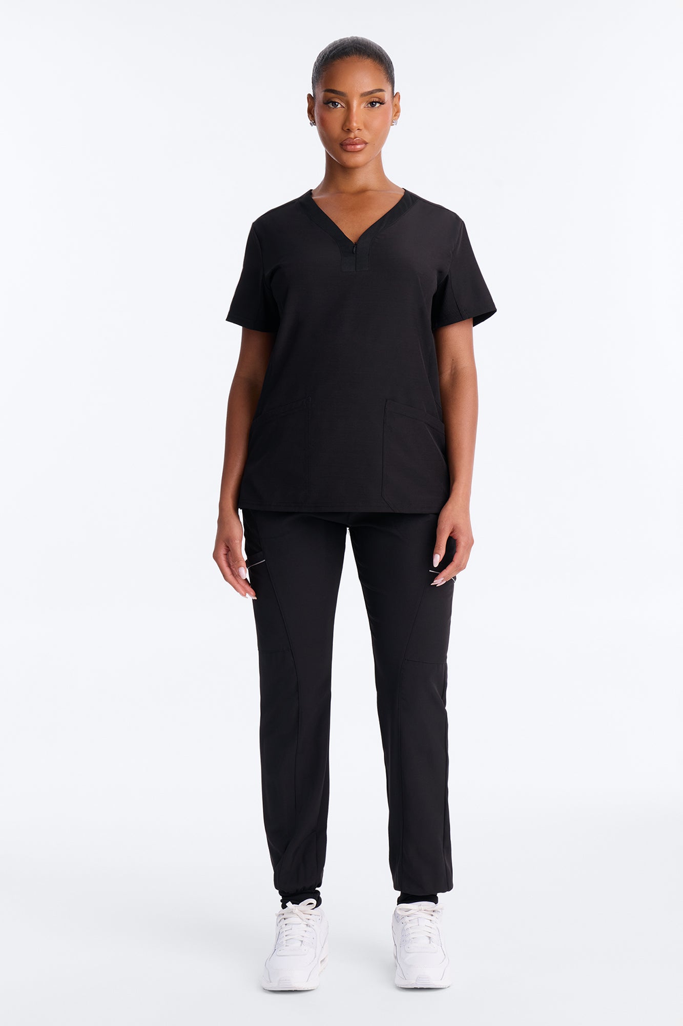 Pro Care Reflective Piping Jogger Uniform Scrub Bottoms - Black