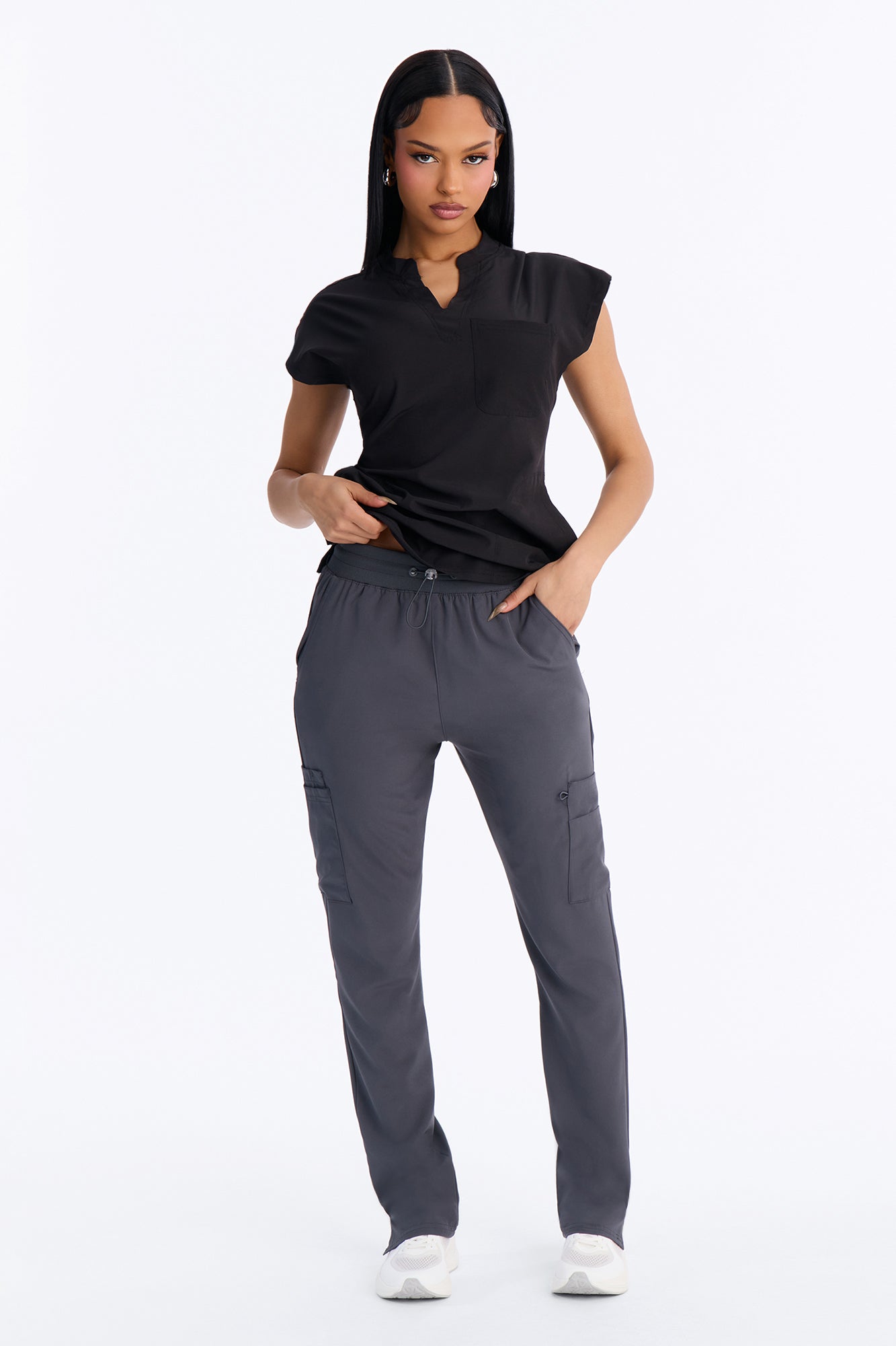 Core Practice 11 Pocket Open Leg Uniform Scrub Bottoms - Charcoal