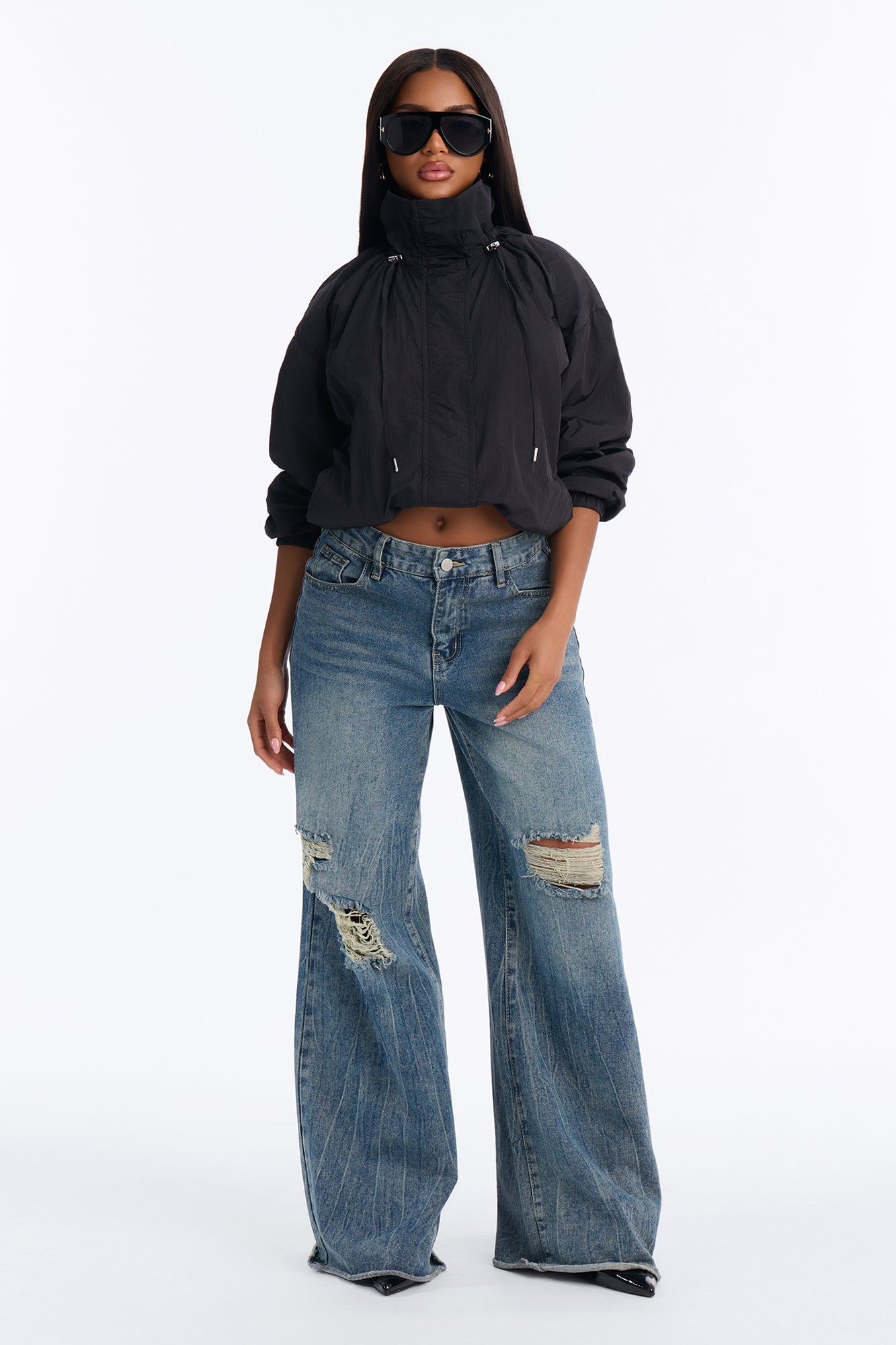 On The Move Funnel Neck Windbreaker Jacket - Black