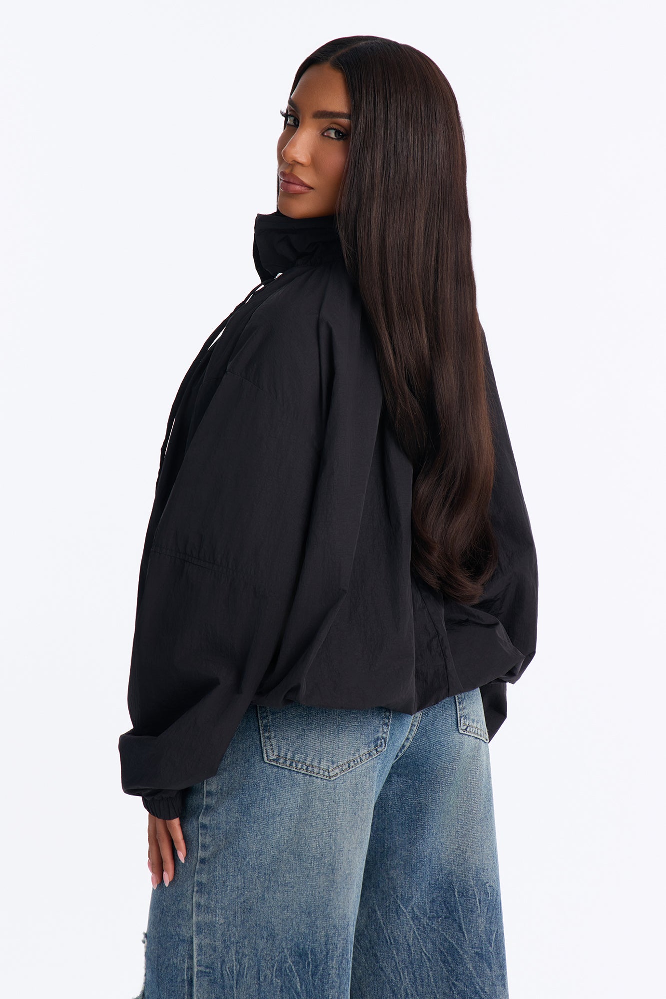 On The Move Funnel Neck Windbreaker Jacket - Black