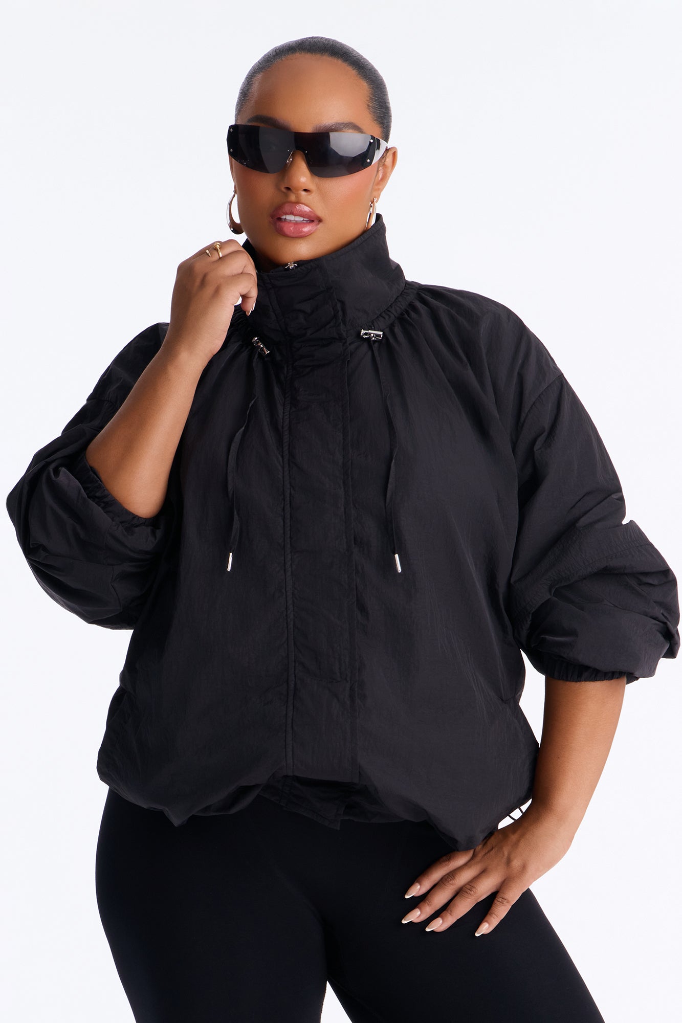 On The Move Funnel Neck Windbreaker Jacket - Black