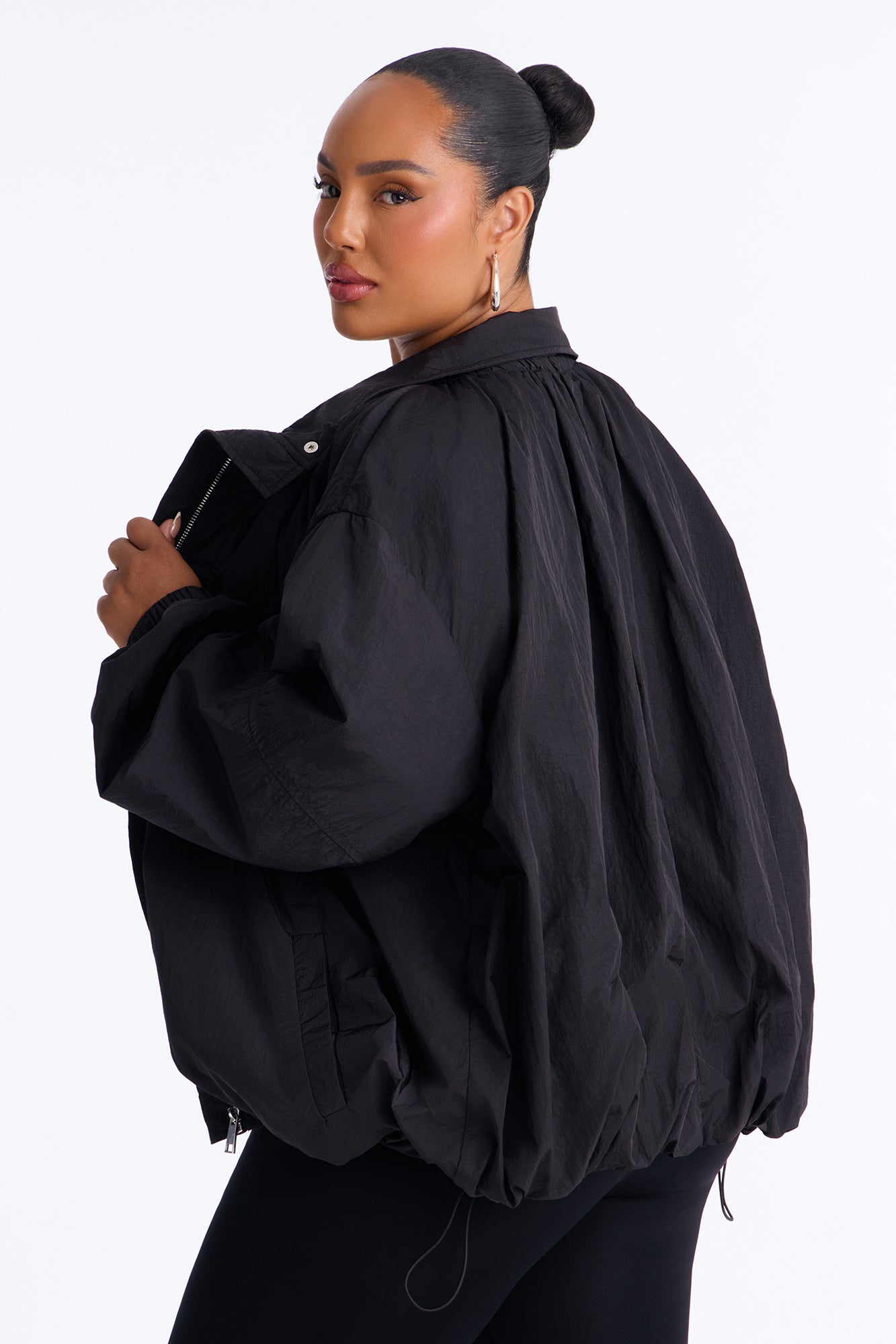 On The Move Funnel Neck Windbreaker Jacket - Black