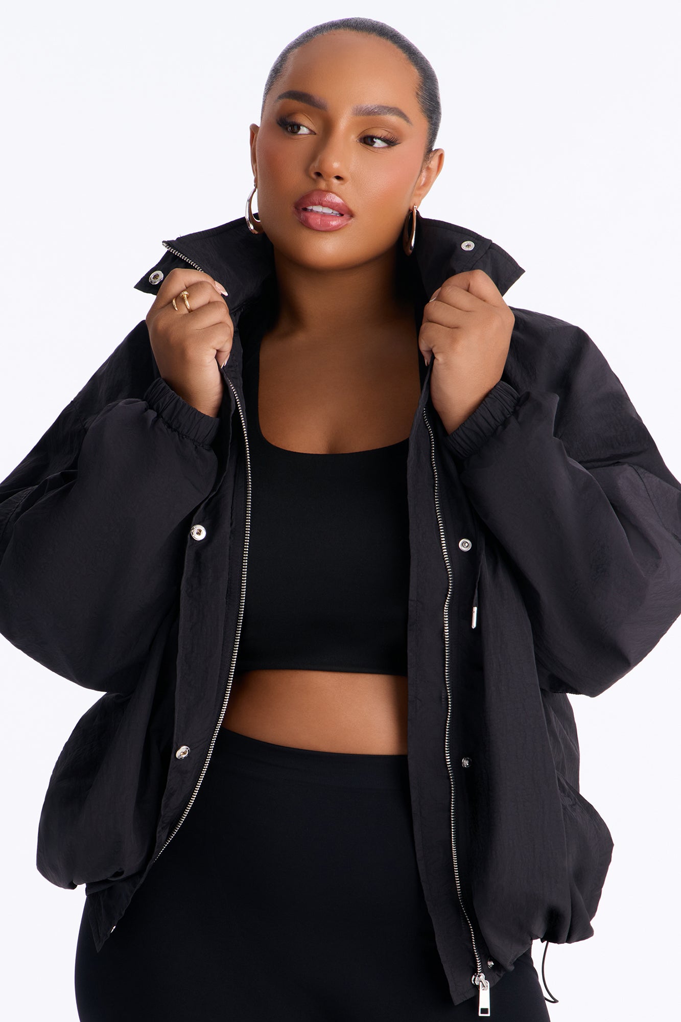 On The Move Funnel Neck Windbreaker Jacket - Black