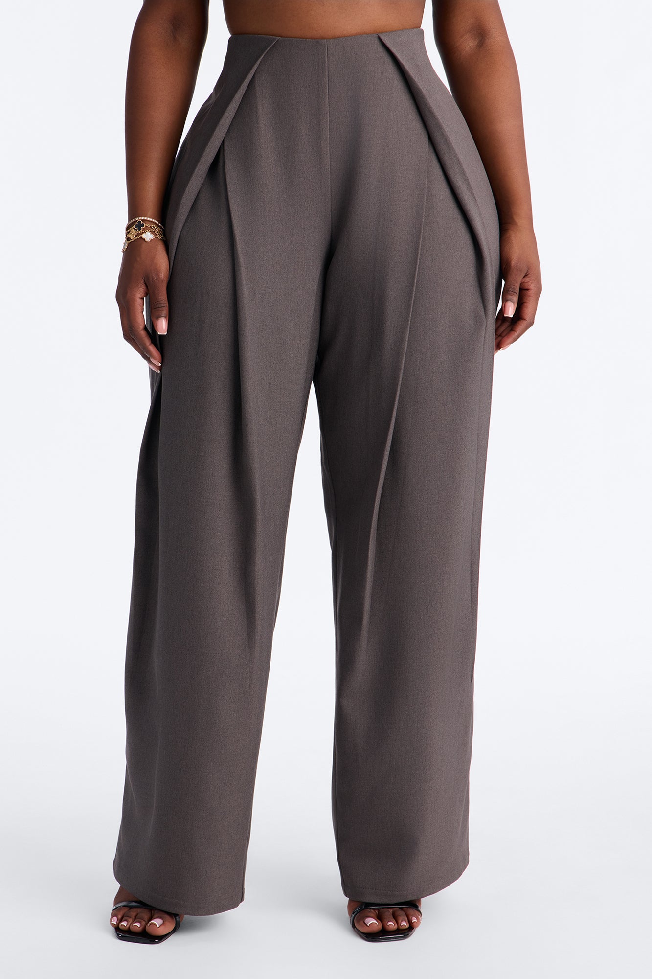 Heathered Edge Crossover Pleated Wide Leg Trouser - Charcoal