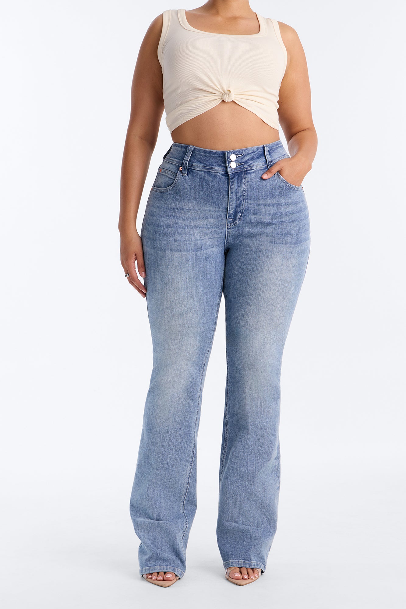 Tall Might Go Double Button Stretch Bootcut Jeans - Medium Wash