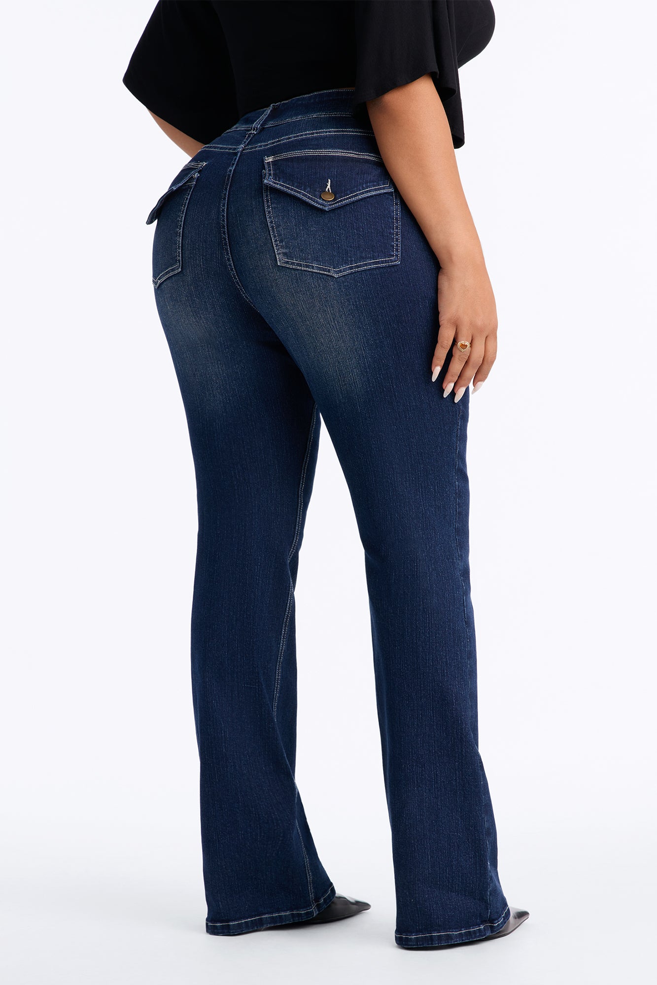Might Go Double Button Stretch Bootcut Jeans - Dark Wash