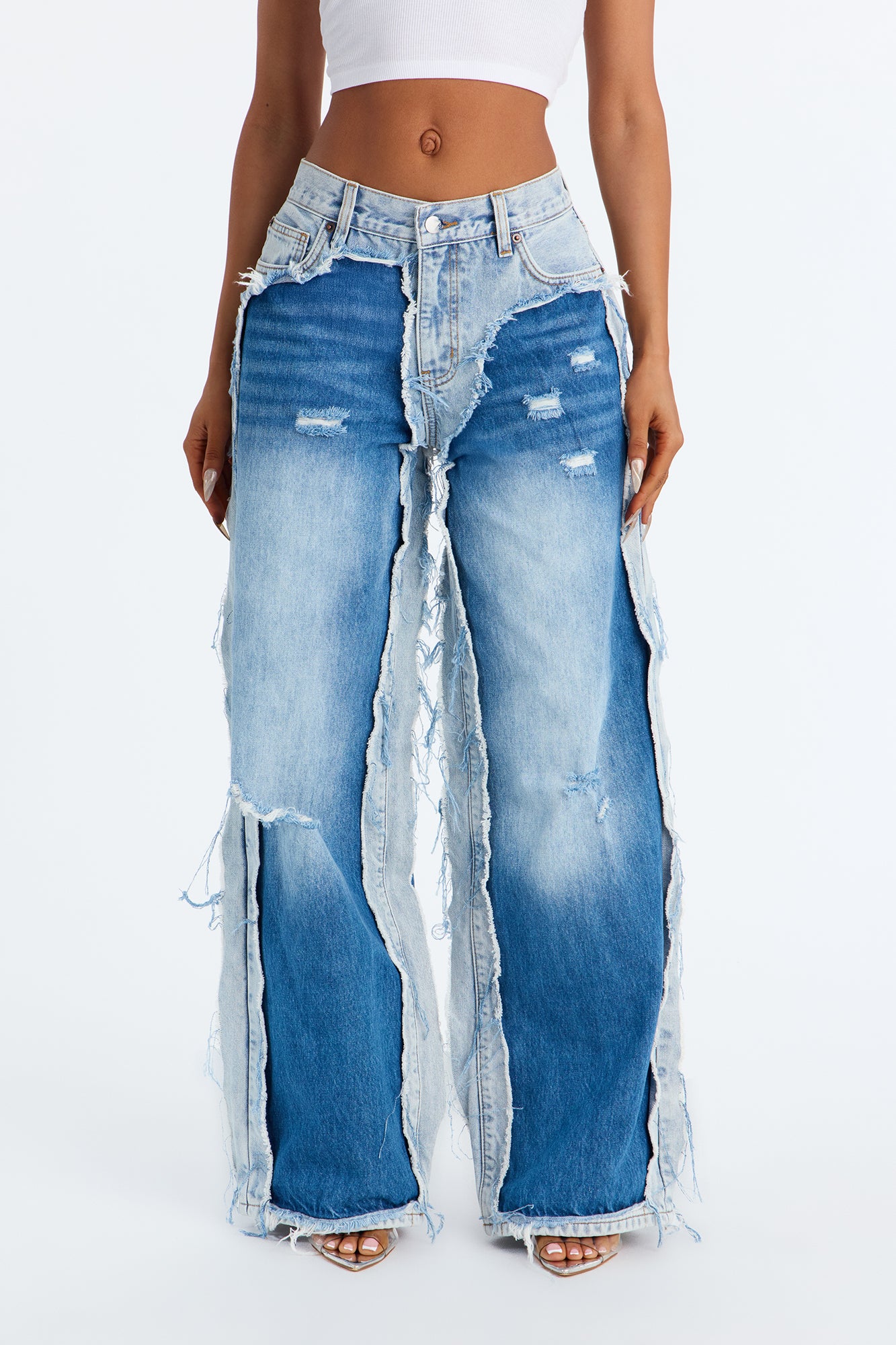 In Concert Reconstructed Wide Leg Jeans - Dark Wash