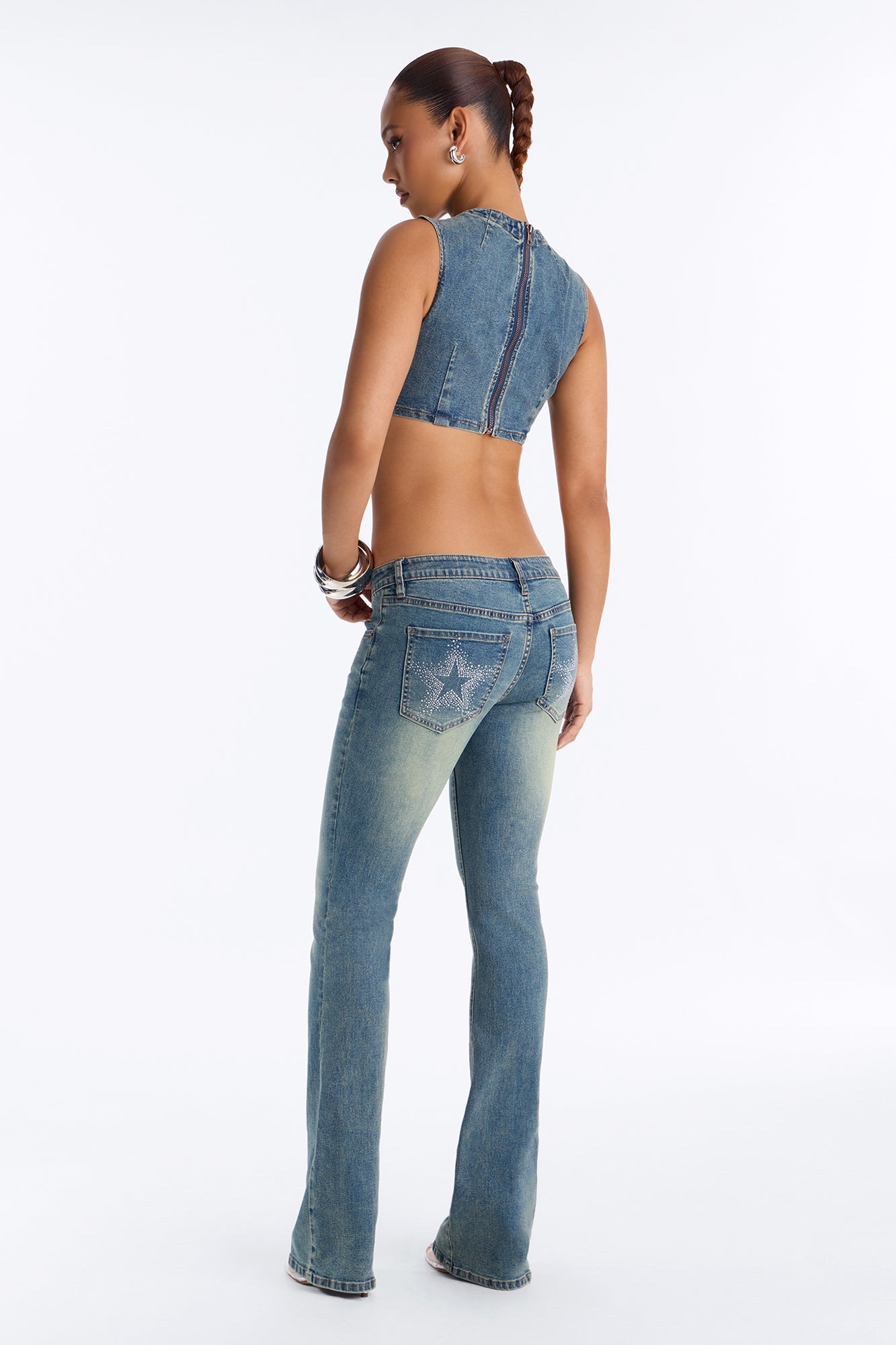 Lucky Star Rhinestone Denim Pant Set - MediumWash