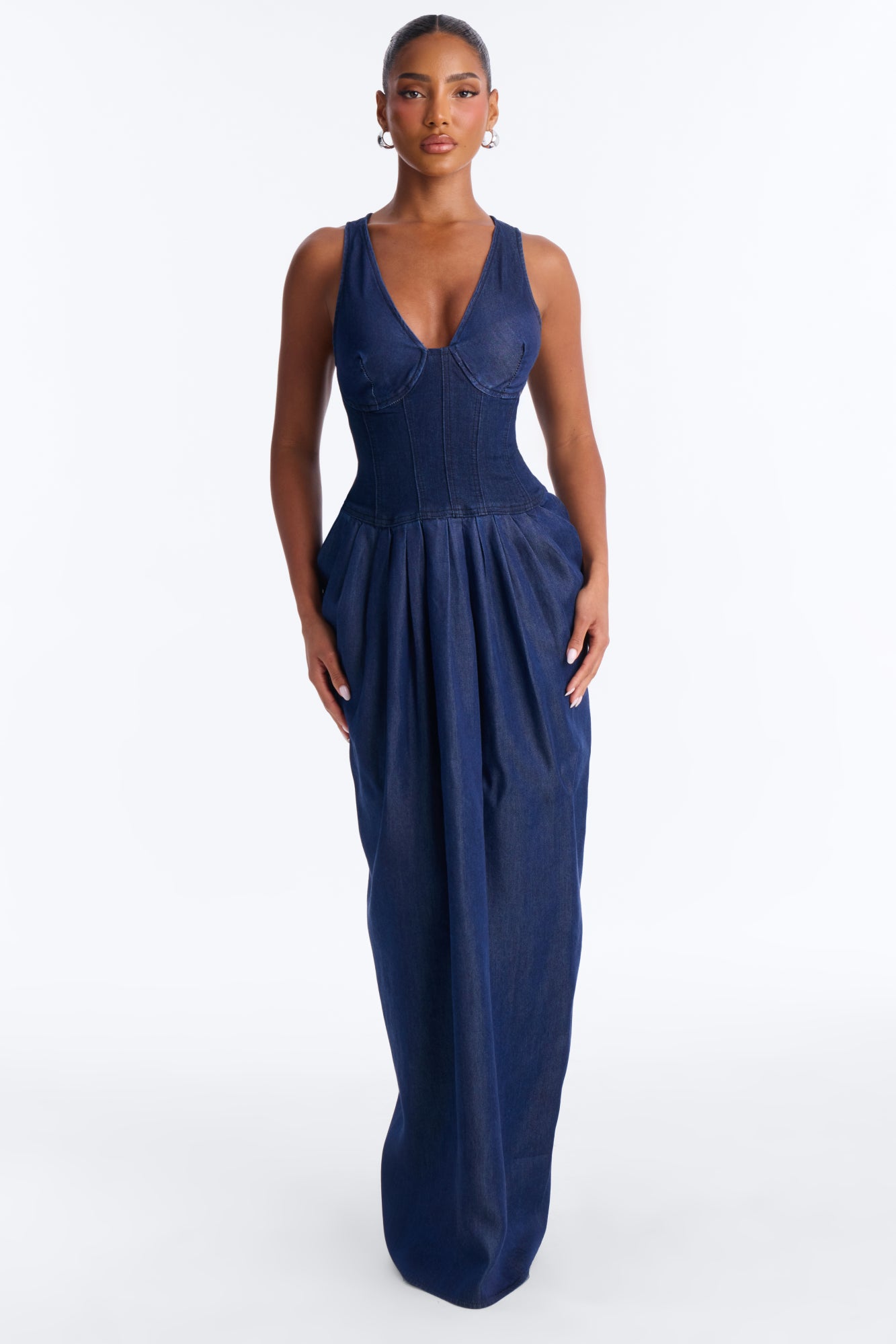 Melody Corset Denim Maxi Dress - Dark Denim