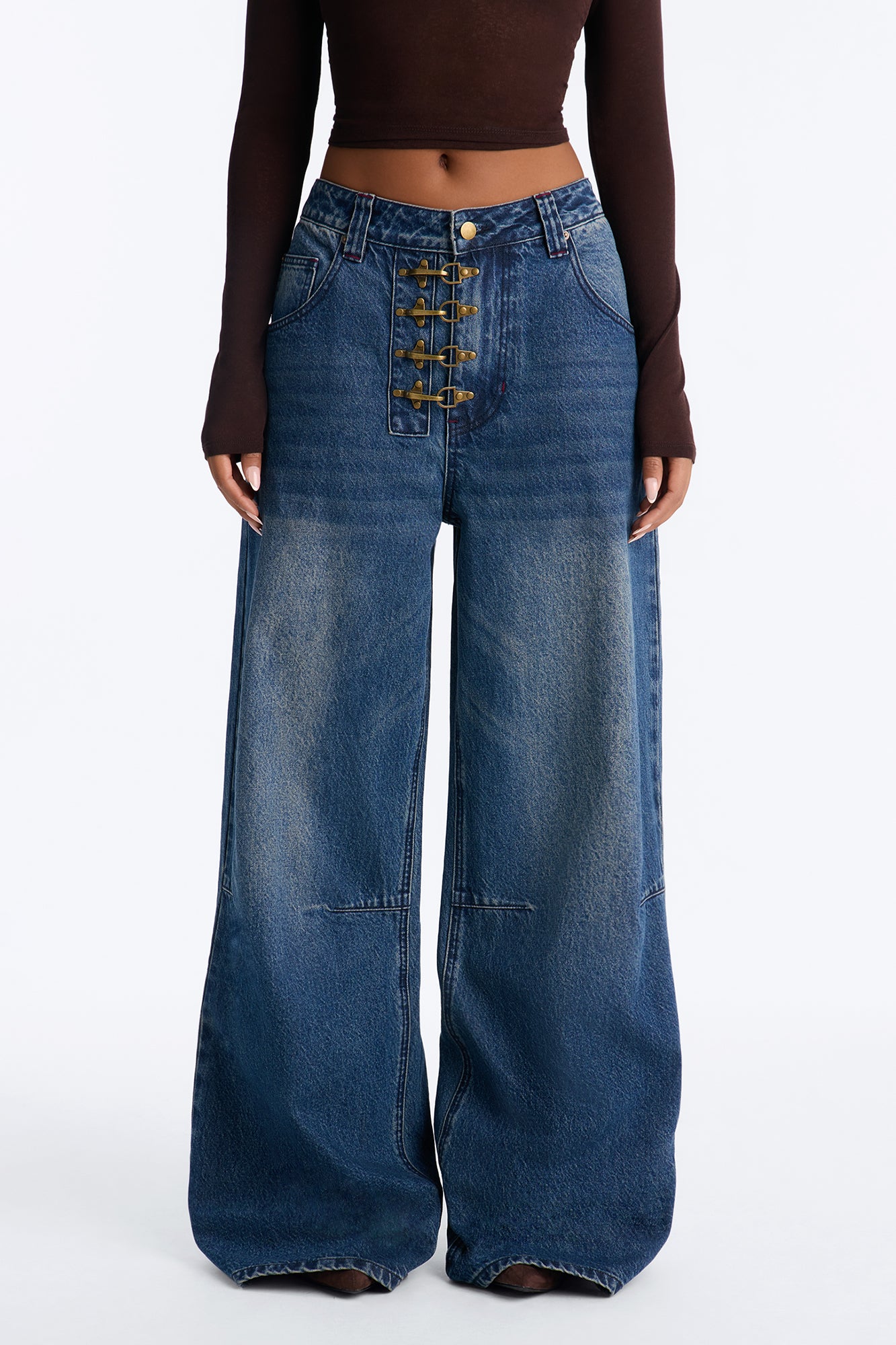 Canton Clasp Upsized Rigid Wide Leg Jeans - Dark Wash