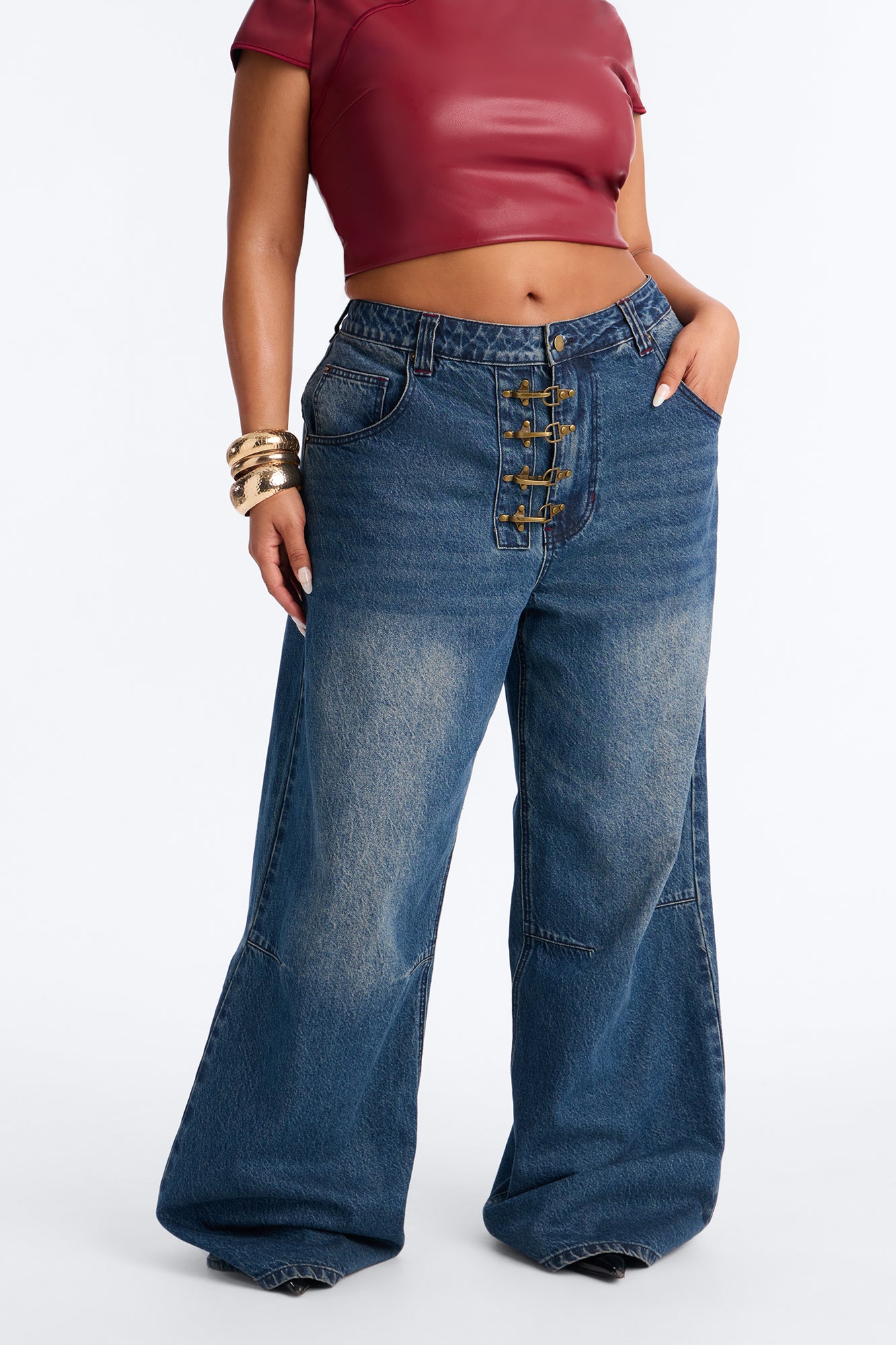 Canton Clasp Upsized Rigid Wide Leg Jeans - Dark Wash