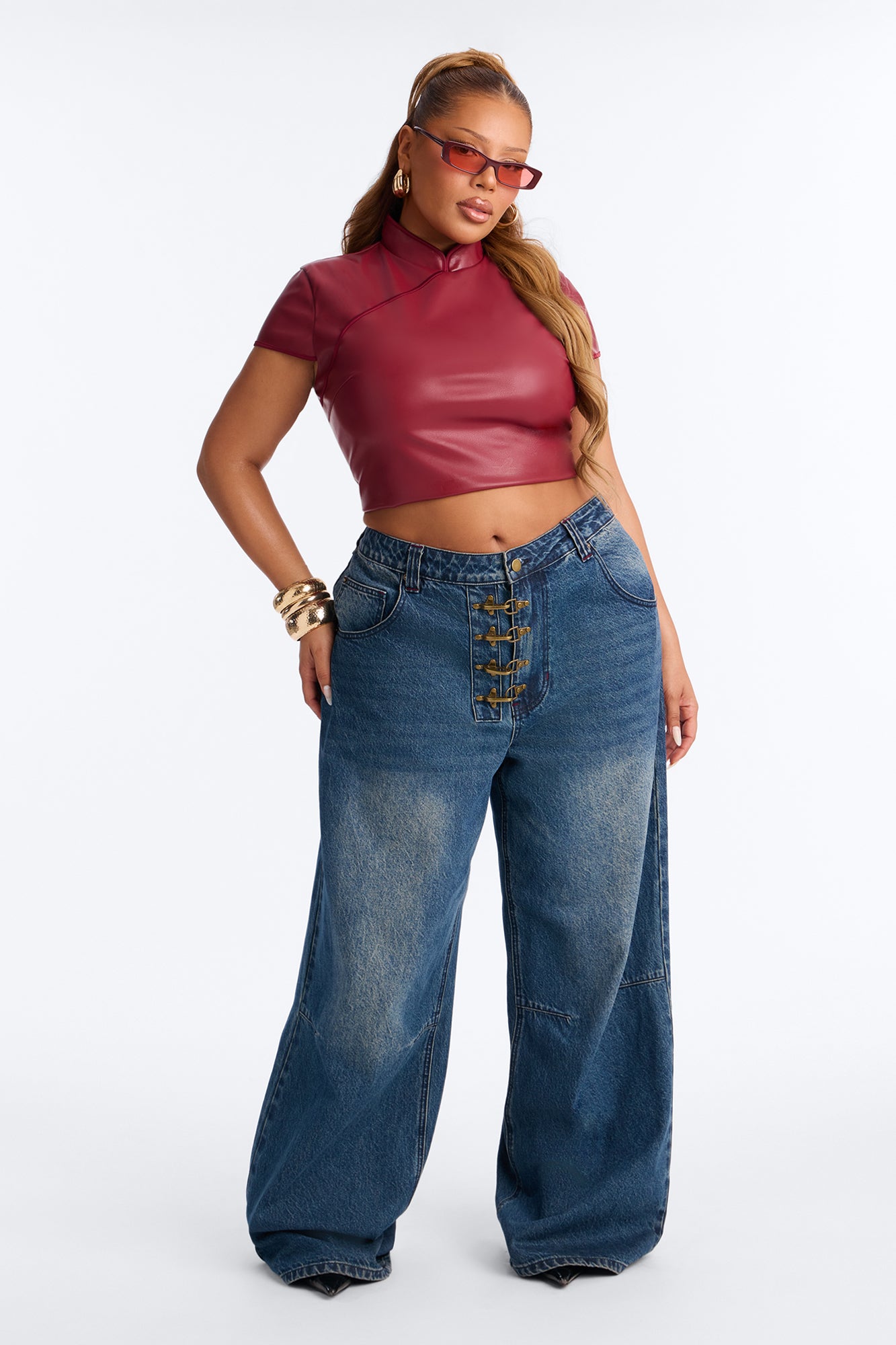 Canton Clasp Upsized Rigid Wide Leg Jeans - Dark Wash
