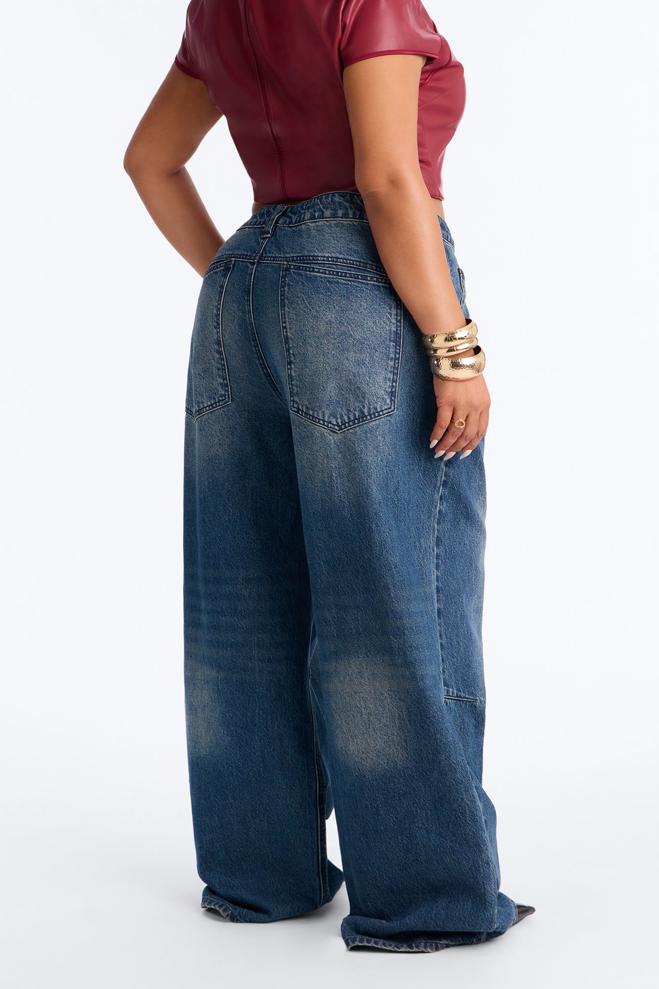 Canton Clasp Upsized Rigid Wide Leg Jeans - Dark Wash