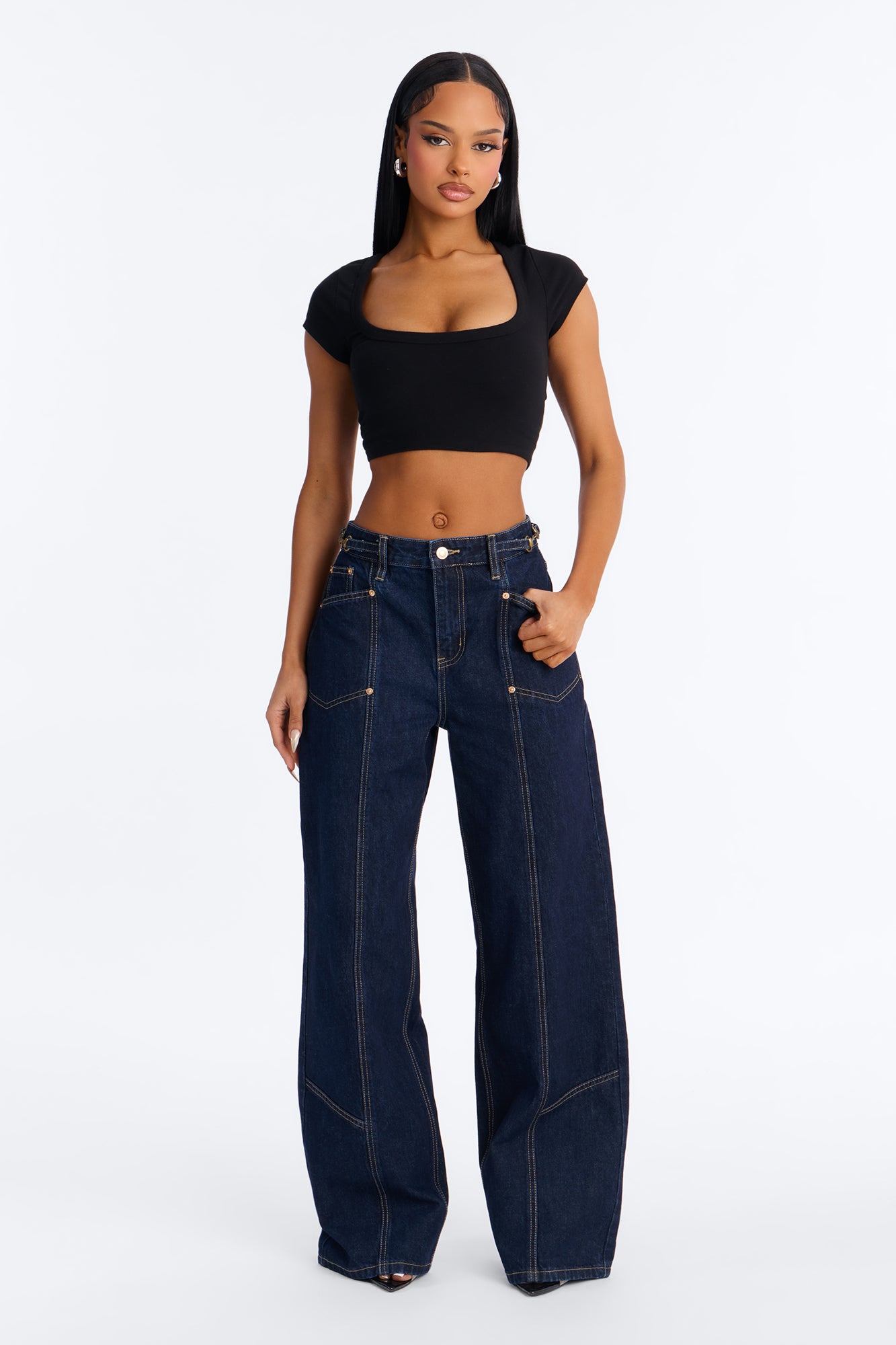 Lockstep Hardware Wide Leg Jeans - Rinse Blue Wash