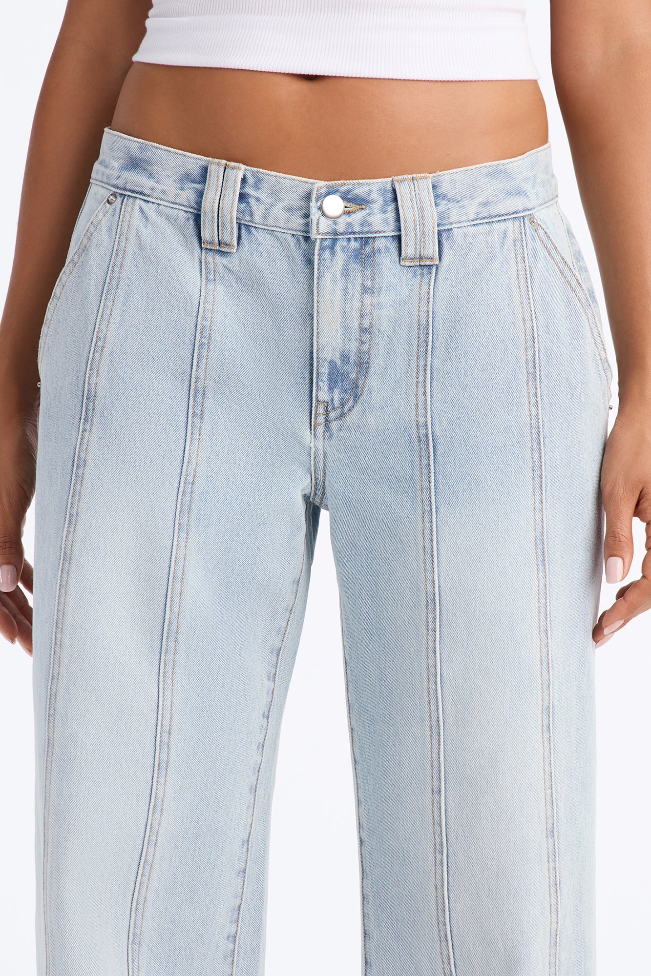 Seams Like Trouble Non Stretch Straight Leg Jeans - Light Wash