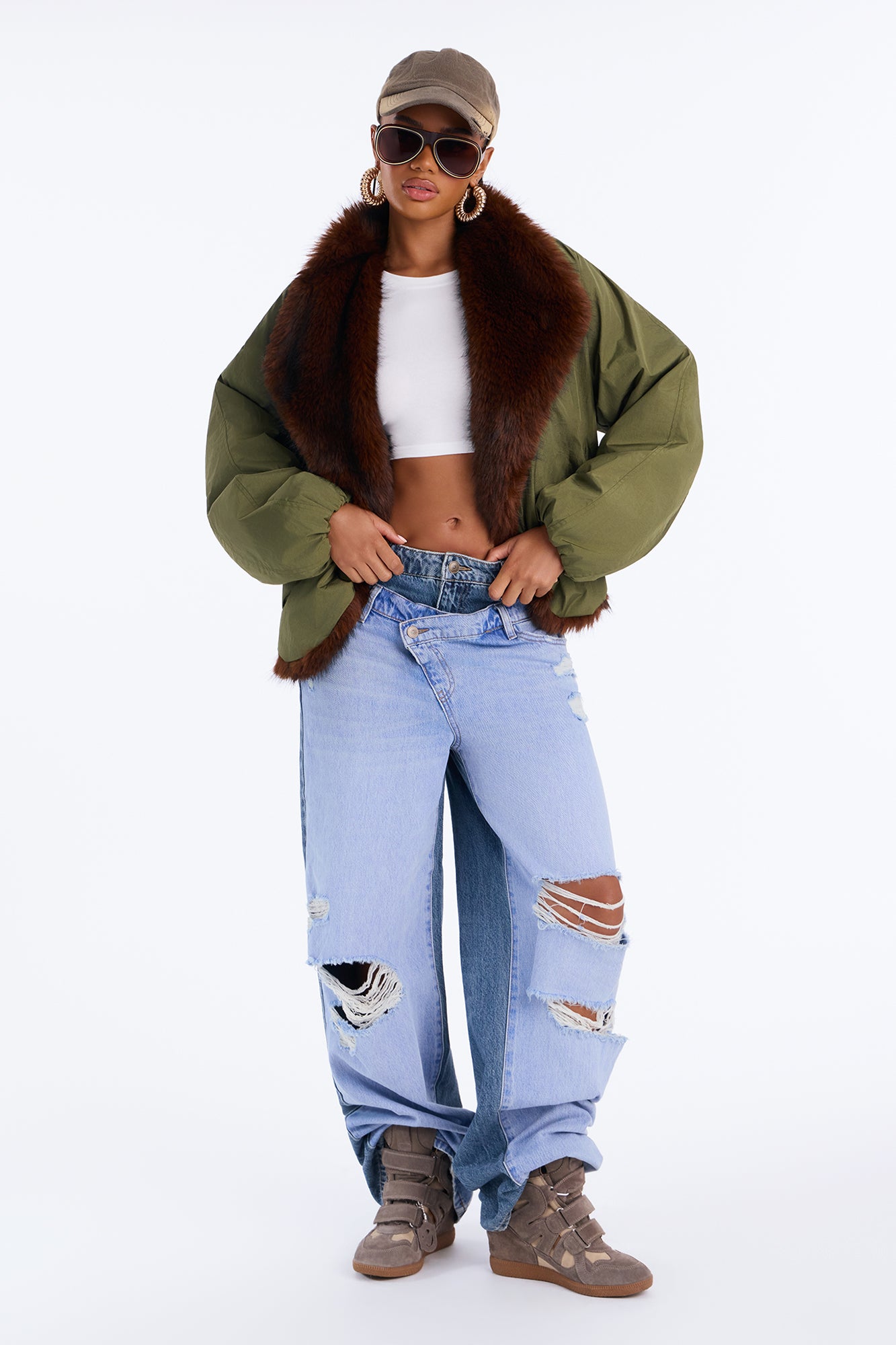 Body Double Ripped Rigid Wide Leg Jeans - Vintage Wash