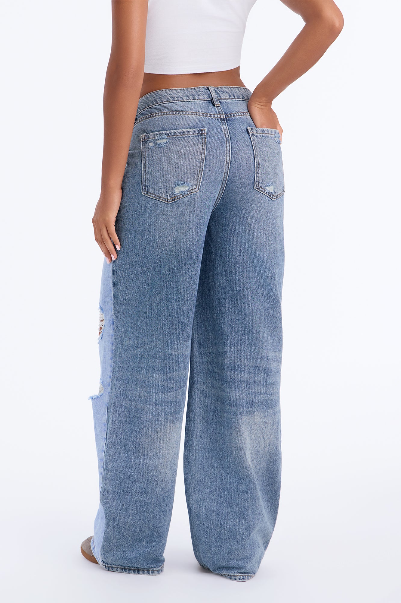 Body Double Ripped Rigid Wide Leg Jeans - Vintage Wash