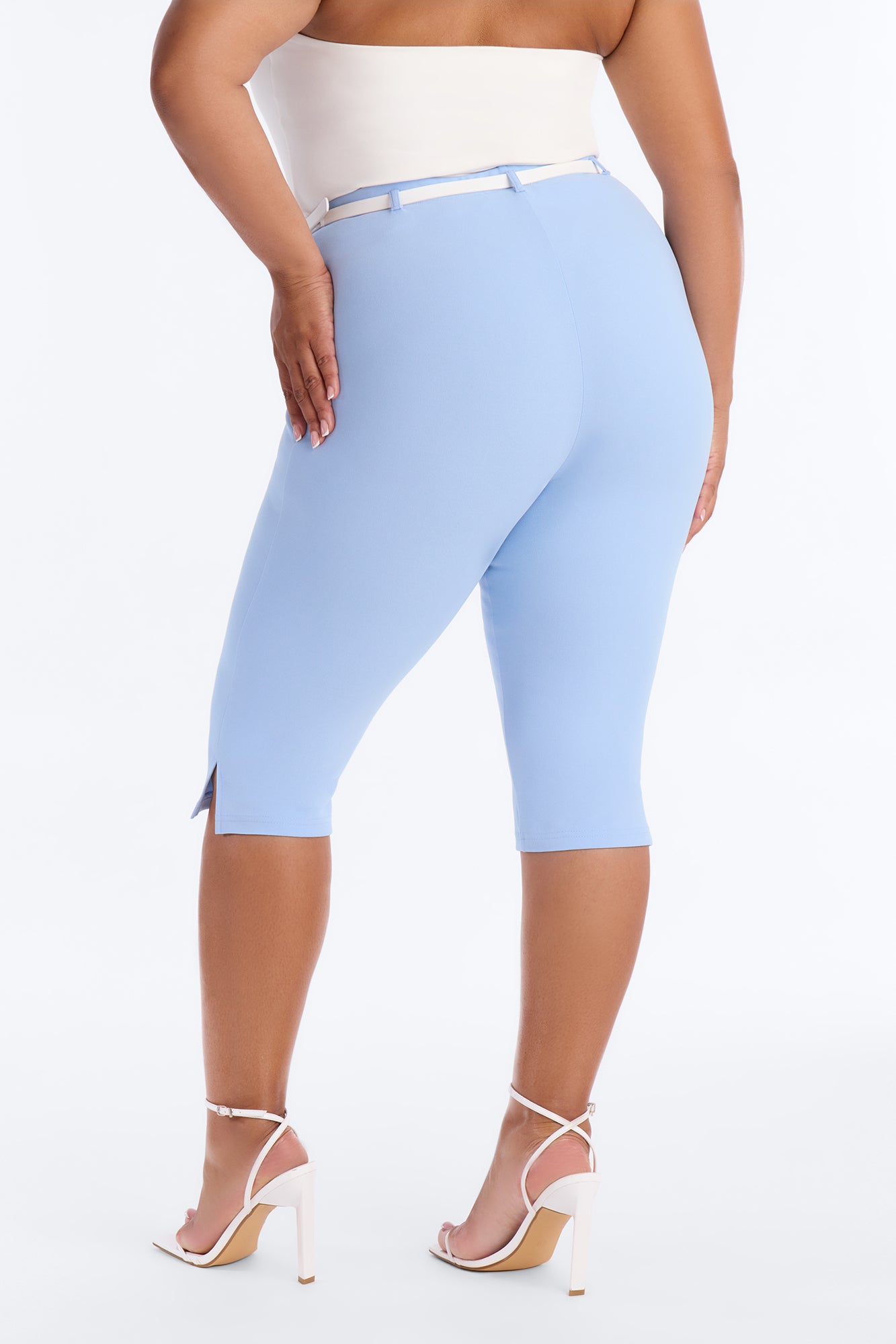 Mila Belted Split Hem Capri - Light Blue
