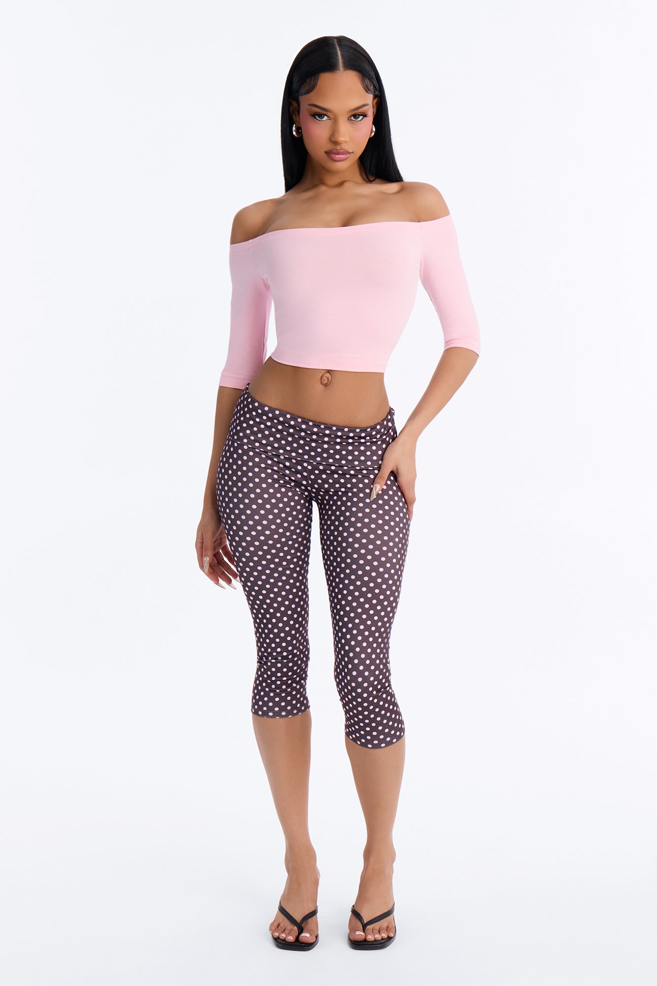 Sweet Spot Low Rise Foldover Capri Leggings - Brown Combo