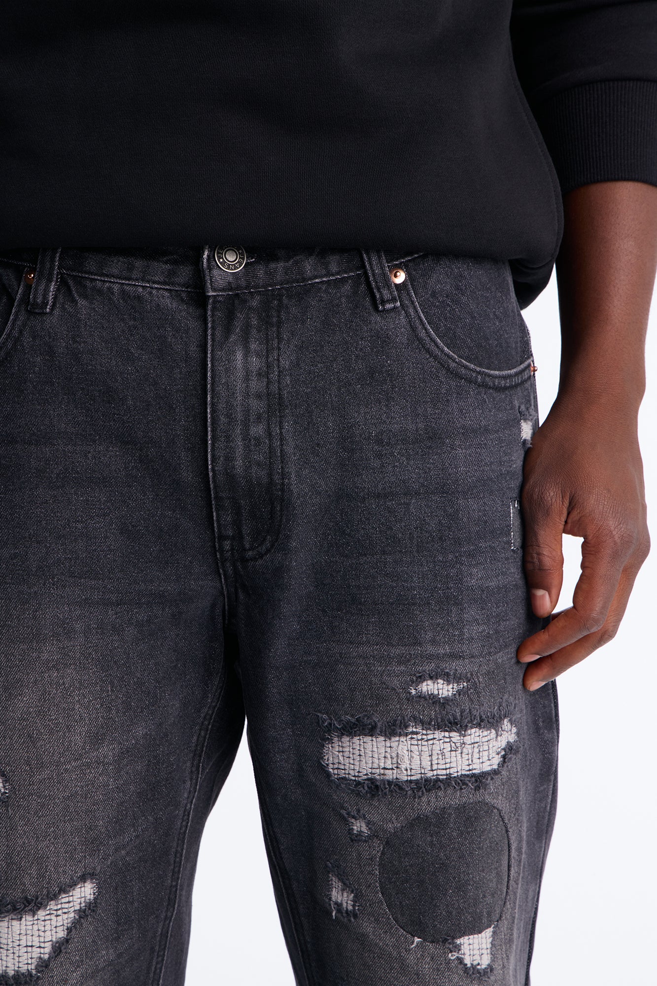 Straight Flare Distressed Jean - Black Wash