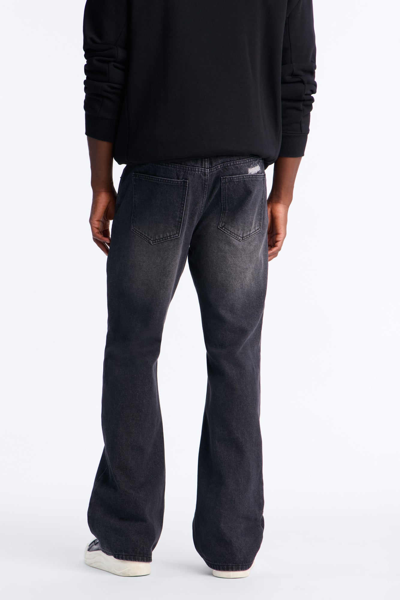 Straight Flare Distressed Jean - Black Wash