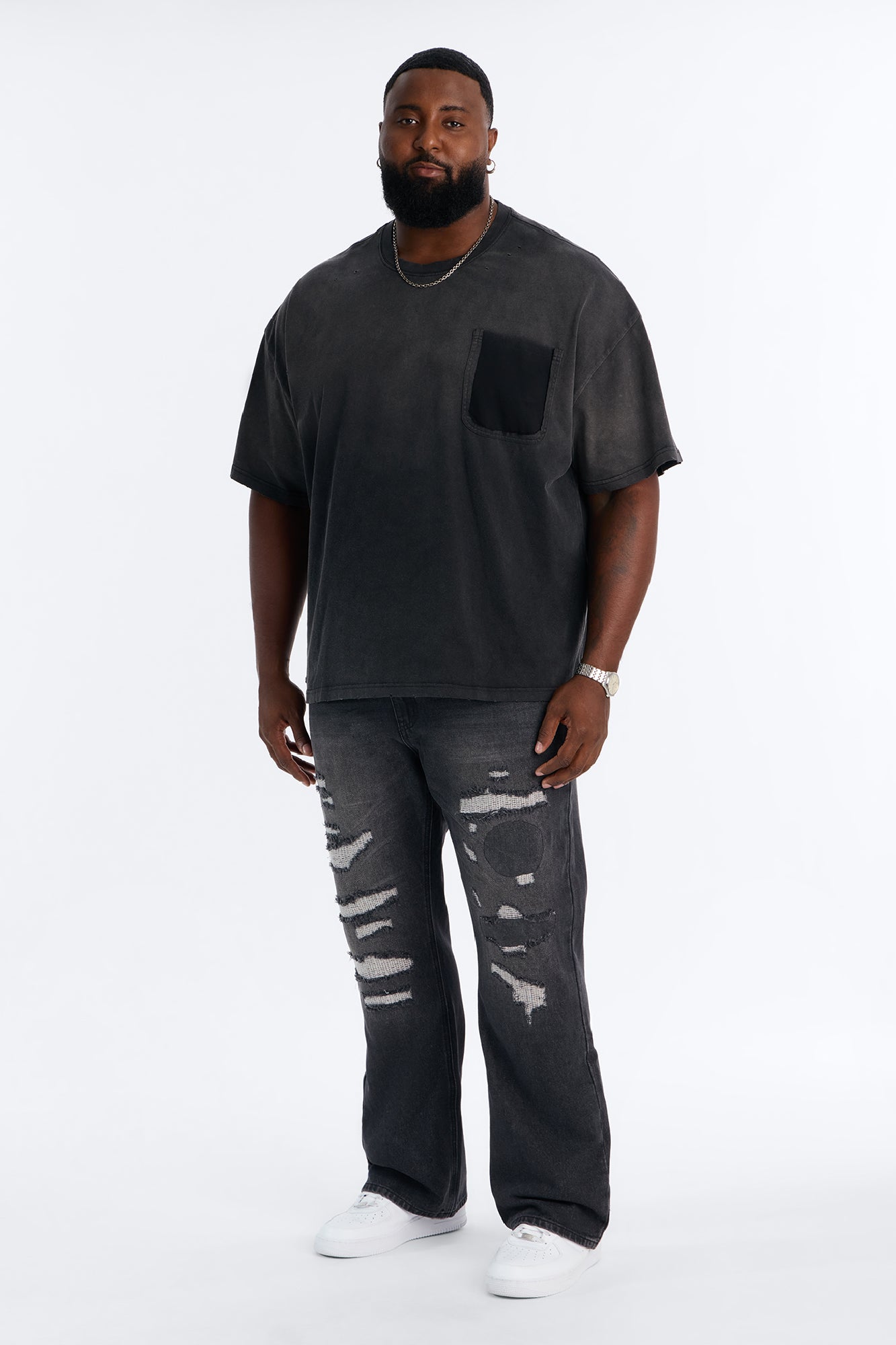 Straight Flare Distressed Jean - Black Wash
