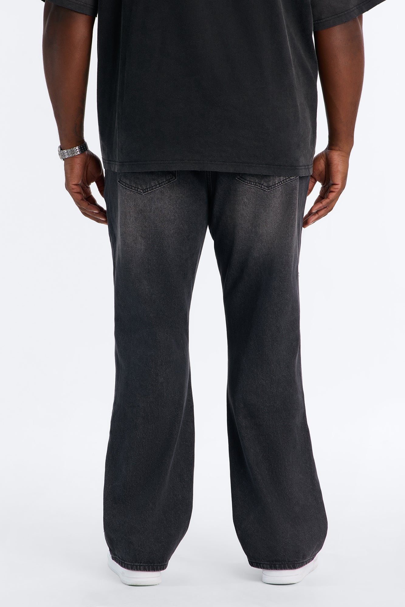Straight Flare Distressed Jean - Black Wash