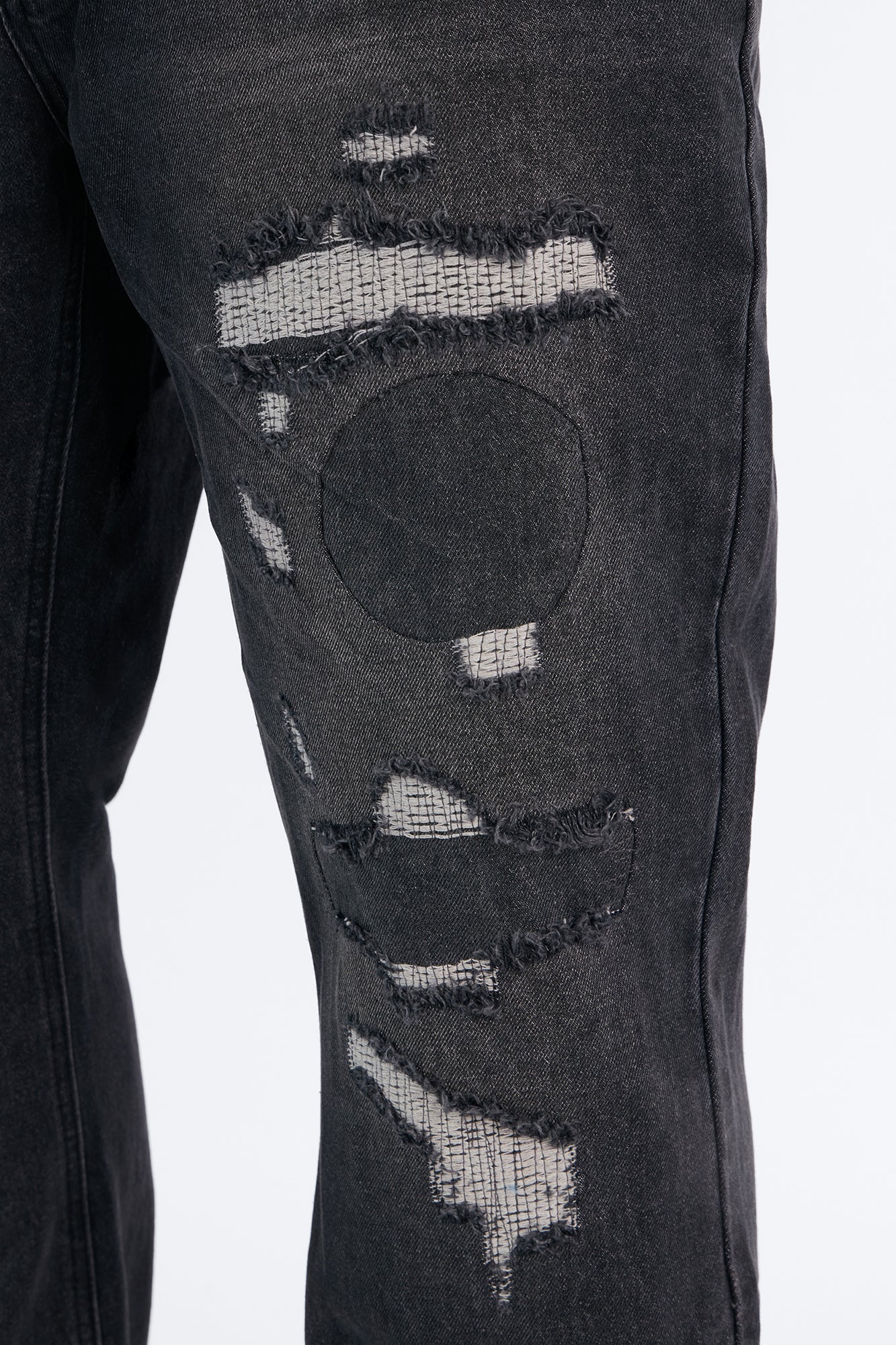 Straight Flare Distressed Jean - Black Wash