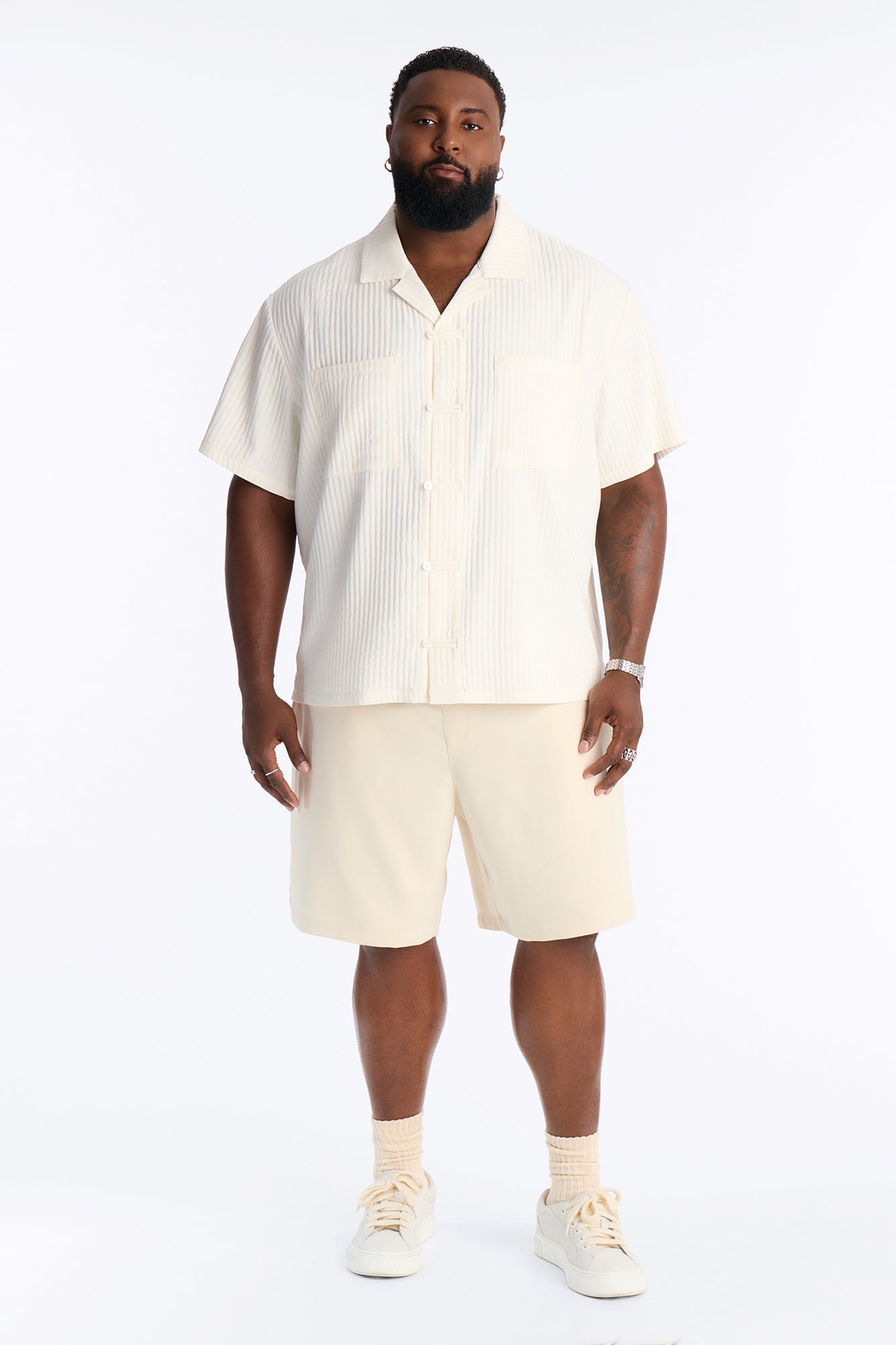 Relaxed Dynasty Cuban Collar Button Up Shirt - Cream