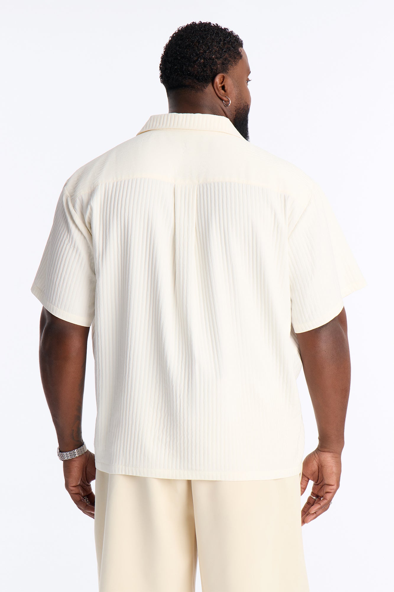 Relaxed Dynasty Cuban Collar Button Up Shirt - Cream
