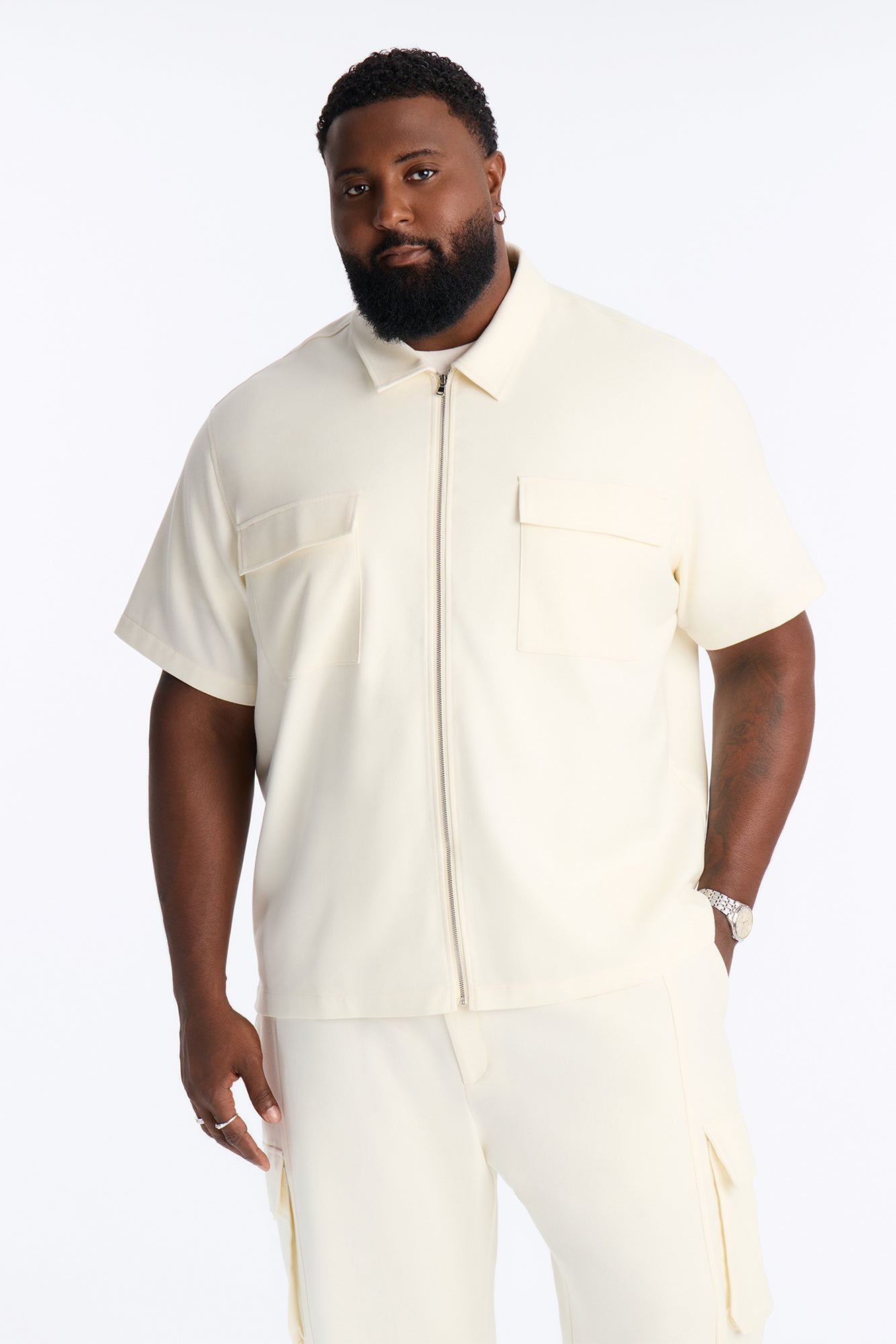 Moderne Cargo Full Zip Shirt - Cream