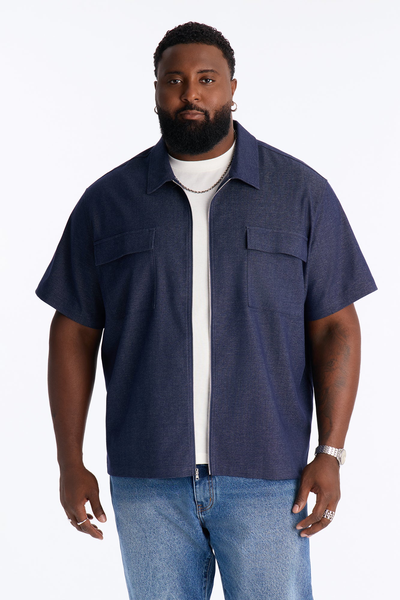 Moderne Cargo Full Zip Shirt - Navy