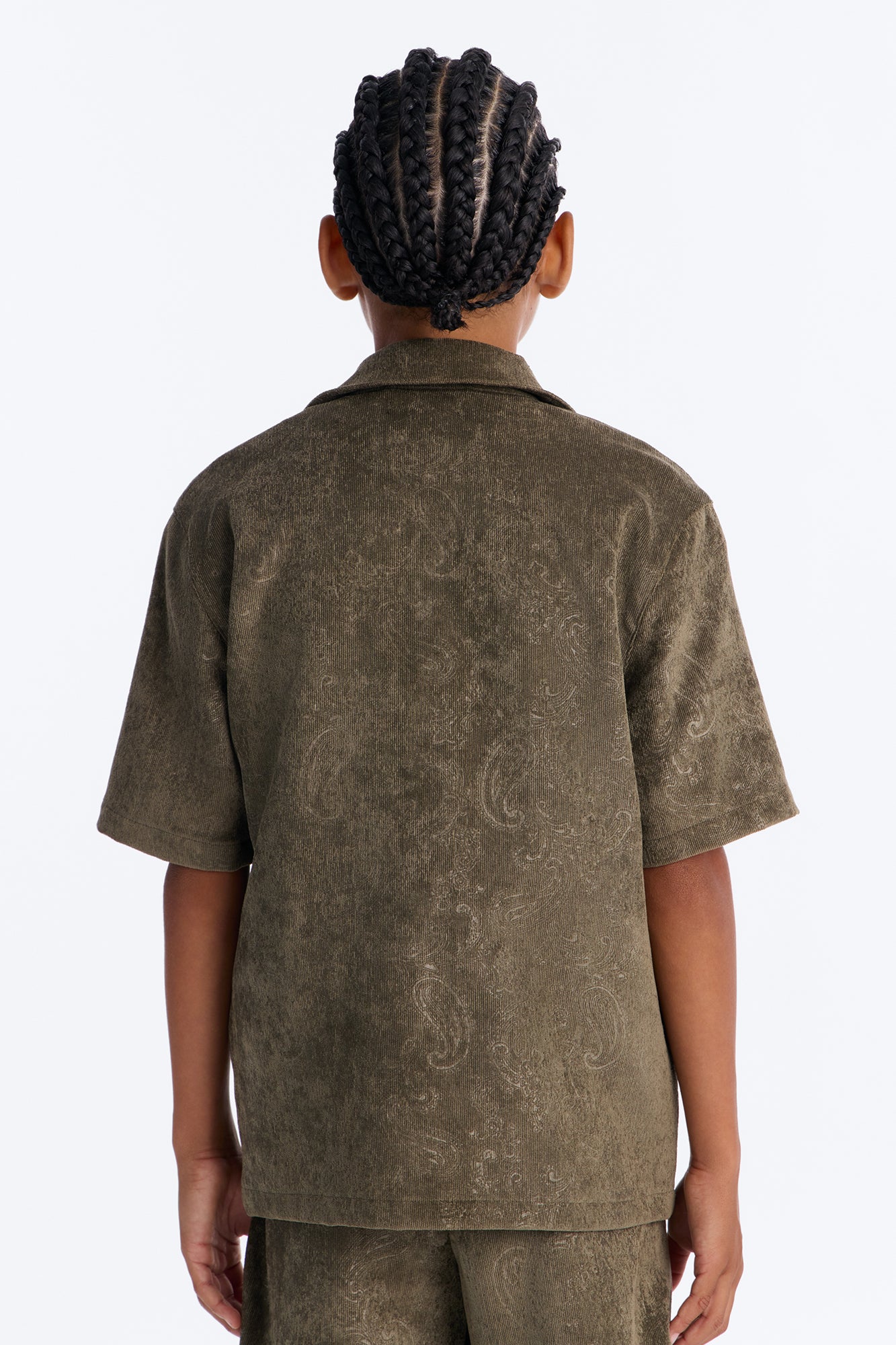 Mini Field Of Paisley Cuban Collar Button Up Shirt - Olive