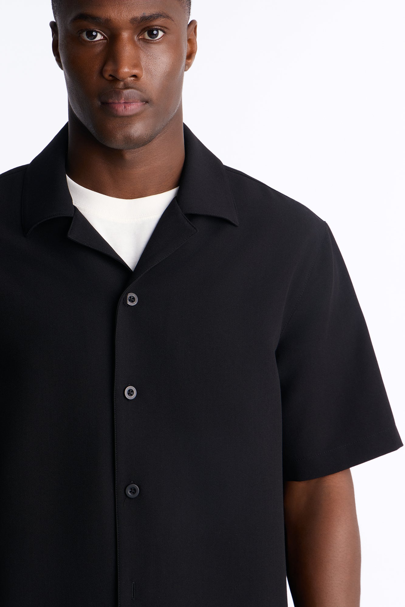 Modern Essential Sleeve Cuban Collar Button Down - Black